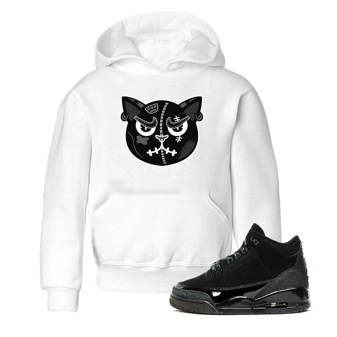 3s Black Cat shirts to match jordans Sneakers Cat Face sneaker match tees Air Jordan 3 Retro Black Cat match shoes to clothes SNRT Sneaker Tees Youth Baby White 1 tee