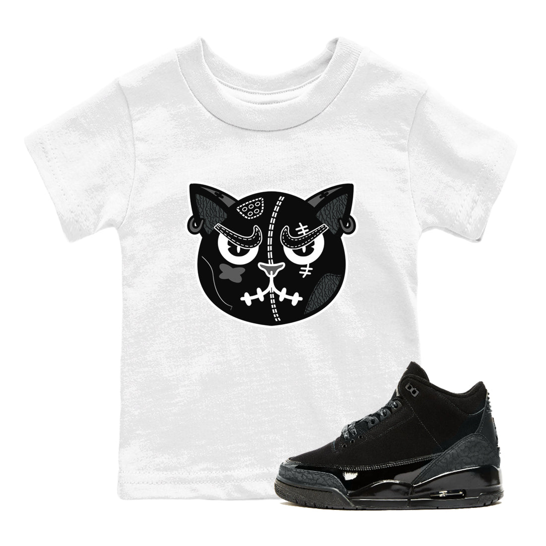3s Black Cat shirts to match jordans Sneakers Cat Face sneaker match tees Air Jordan 3 Retro Black Cat match shoes to clothes SNRT Sneaker Tees Youth Baby White 1 tee