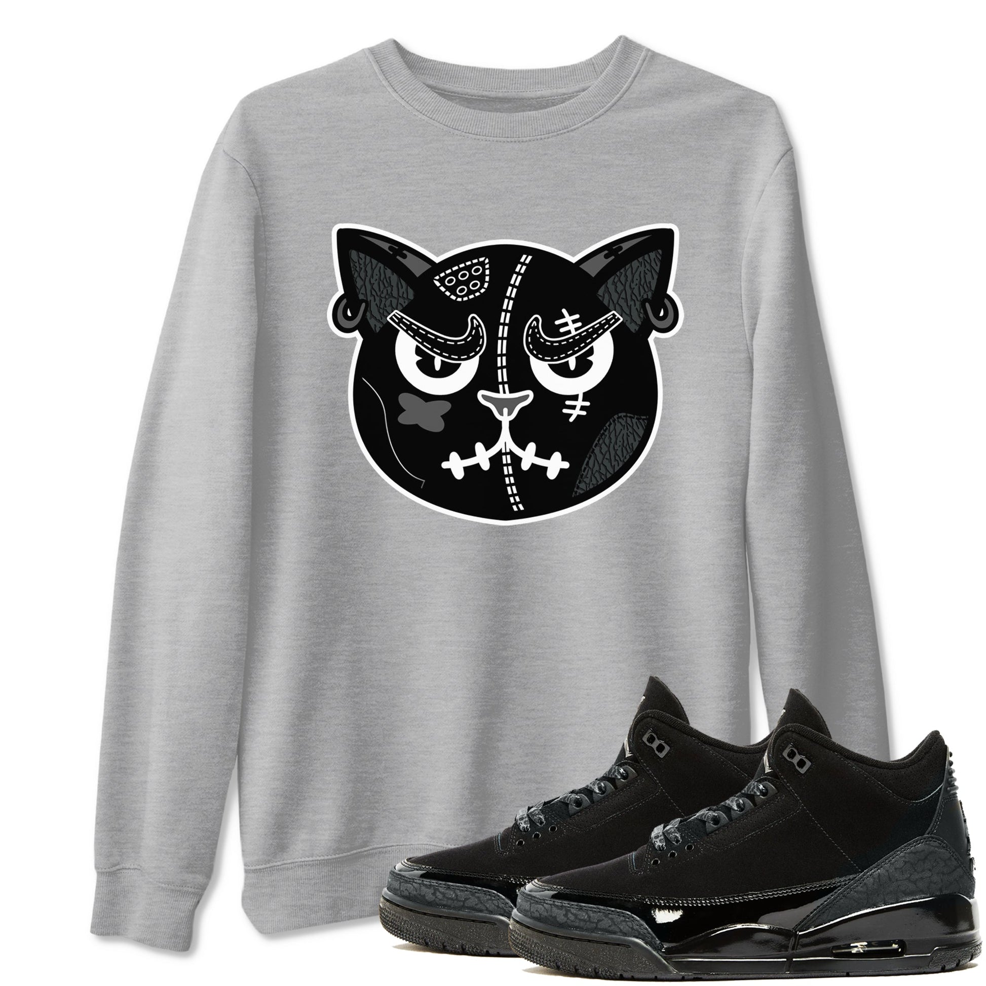 3s Black Cat shirts to match jordans Sneakers Cat Face sneaker match tees Air Jordan 3 Retro Black Cat match shoes to clothes SNRT Sneaker Tees unisex cotton Heather Grey 1 shirts