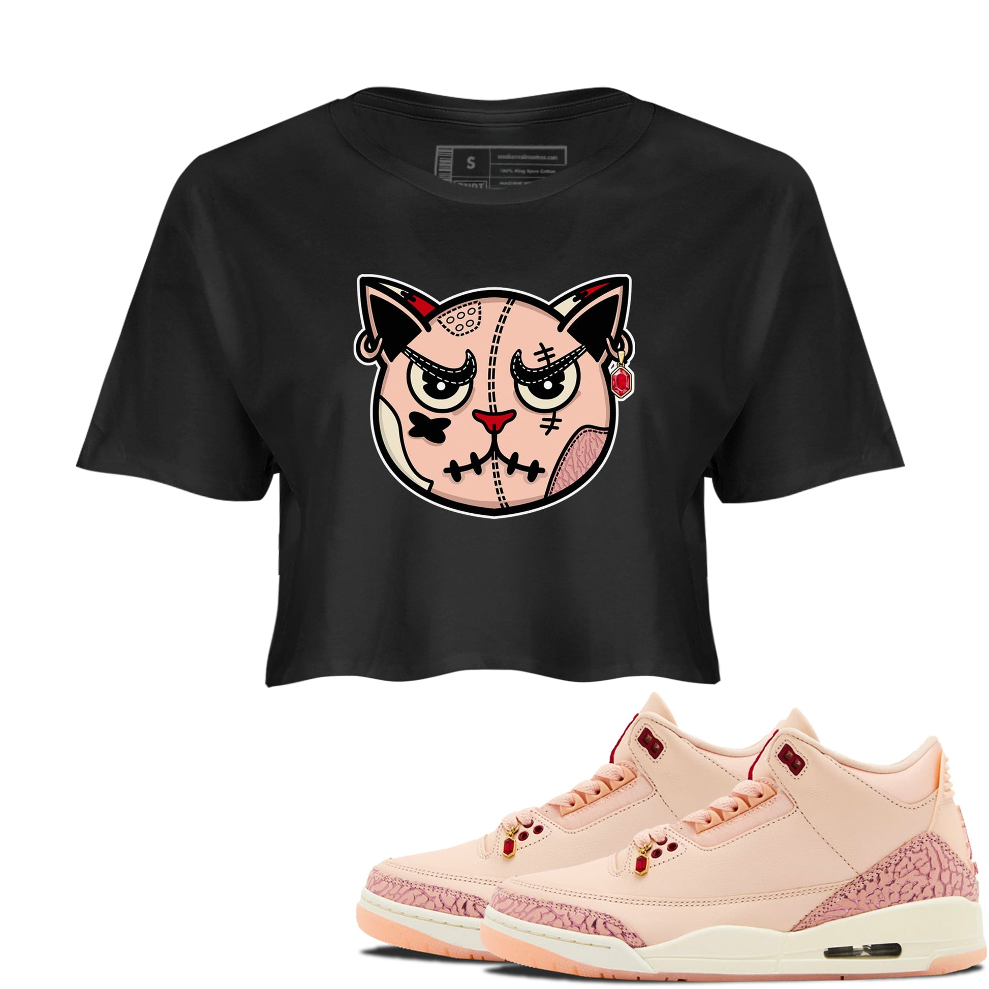 3s Valentines Day tee to match jordans Sneakers Cat Face sneaker match tees Air Jordan 3 "Treat Yourself" Washed Coral special Valentine's Day Gift SNRT Sneaker Tees Graphic Tee Black 1 crop tee