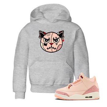 3s Valentines Day tee to match jordans Sneakers Cat Face sneaker match tees Air Jordan 3 "Treat Yourself" Washed Coral special Valentine's Day Gift SNRT Sneaker Tees Youth Baby Heather Grey 1 tee