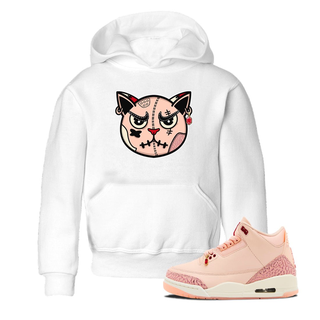 3s Valentines Day tee to match jordans Sneakers Cat Face sneaker match tees Air Jordan 3 "Treat Yourself" Washed Coral special Valentine's Day Gift SNRT Sneaker Tees Youth Baby White 1 tee