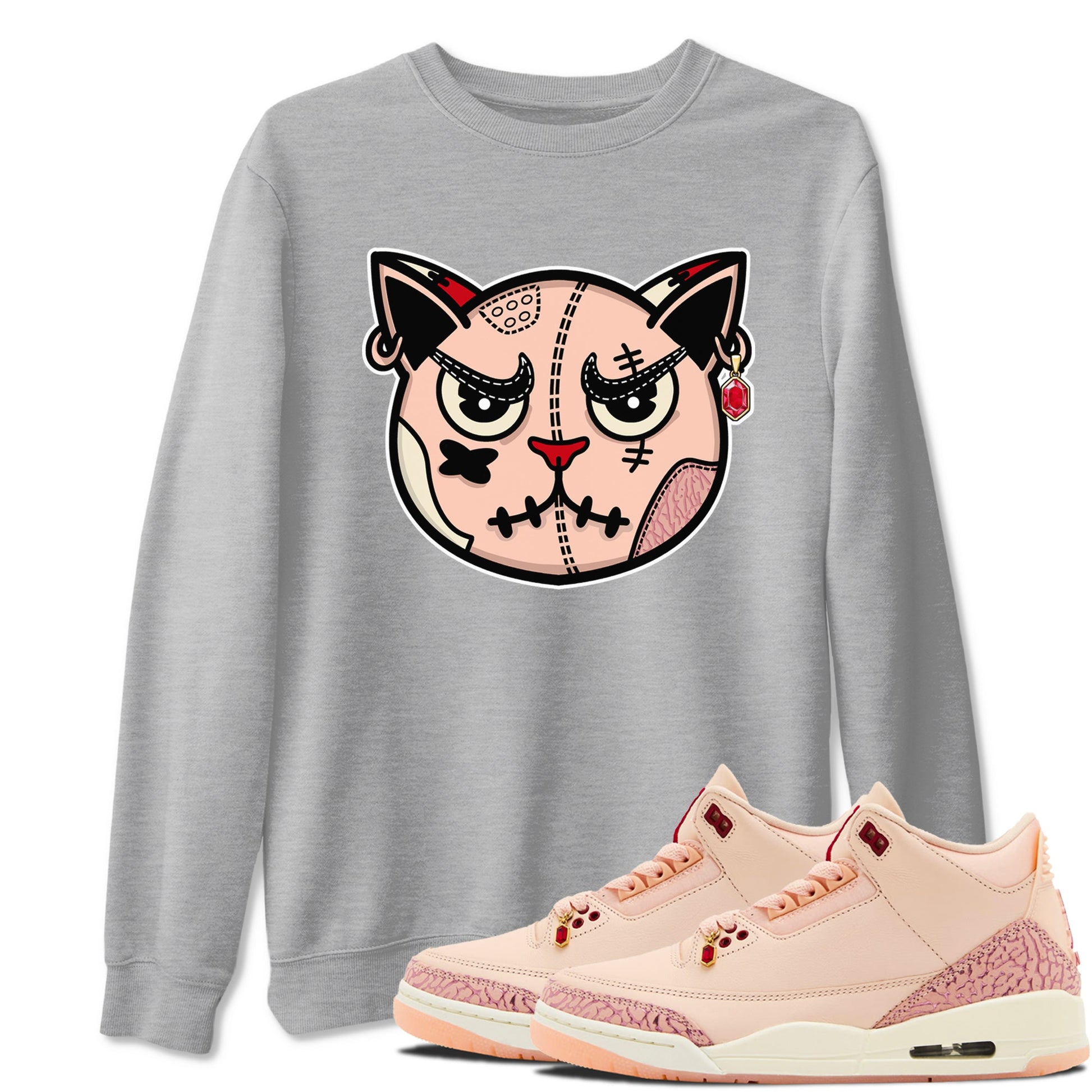 3s Valentines Day tee to match jordans Sneakers Cat Face sneaker match tees Air Jordan 3 "Treat Yourself" Washed Coral special Valentine's Day Gift SNRT Sneaker Tees Graphic Tee Heather Grey 1 shirts