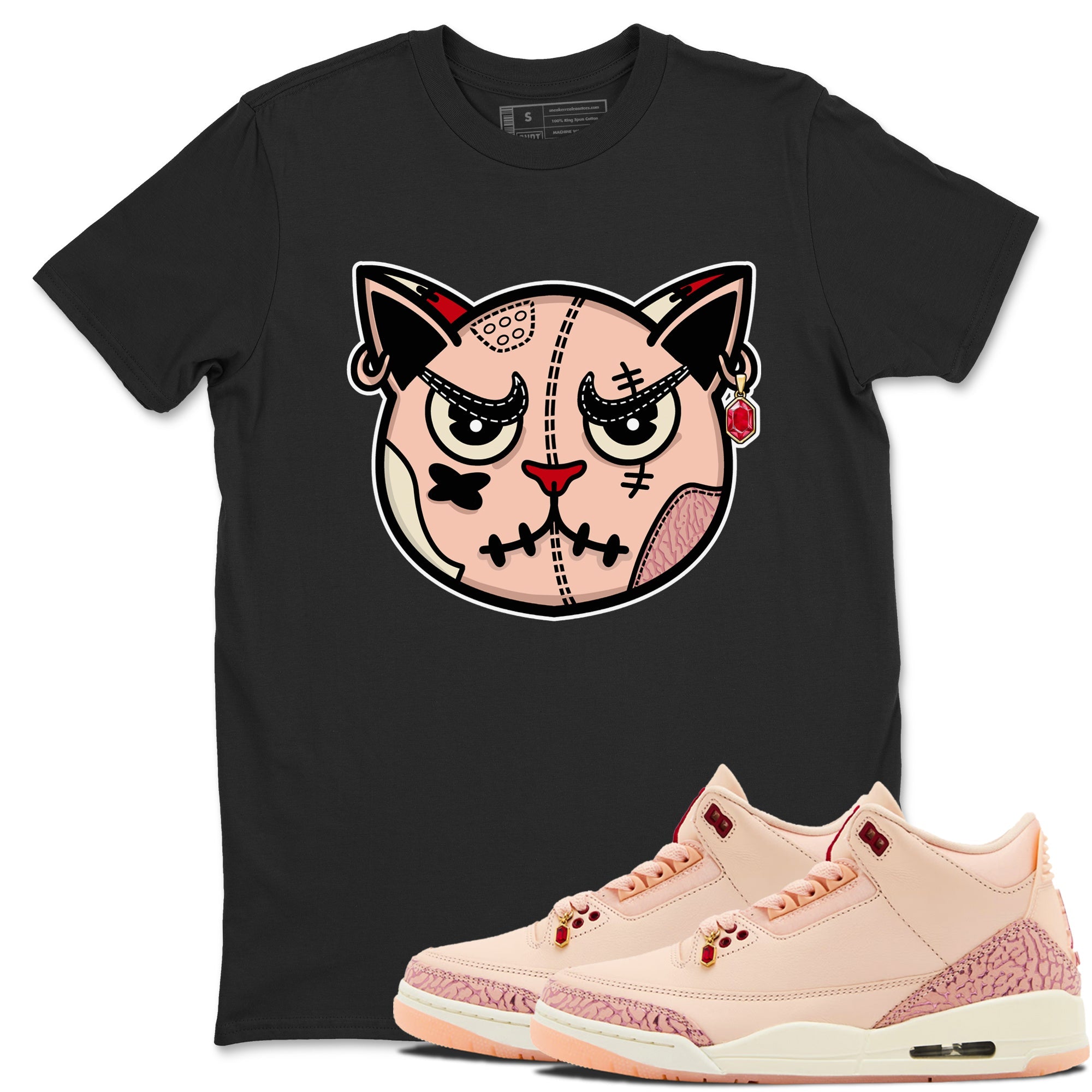 3s Valentines Day tee to match jordans Sneakers Cat Face sneaker match tees Air Jordan 3 "Treat Yourself" Washed Coral special Valentine's Day Gift SNRT Sneaker Tees Graphic Tee Black 1 shirts