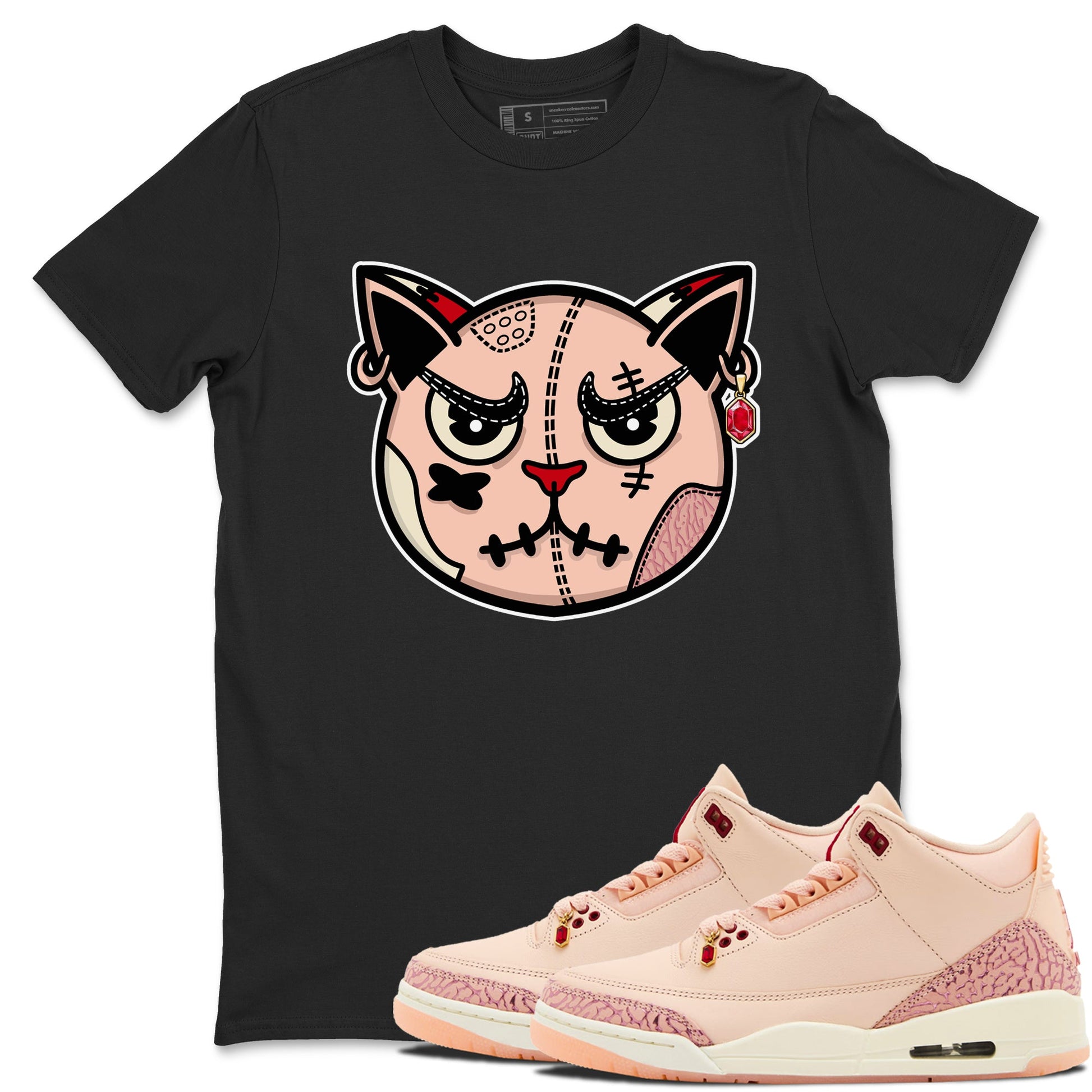 3s Valentines Day tee to match jordans Sneakers Cat Face sneaker match tees Air Jordan 3 "Treat Yourself" Washed Coral special Valentine's Day Gift SNRT Sneaker Tees Graphic Tee Black 1 shirts