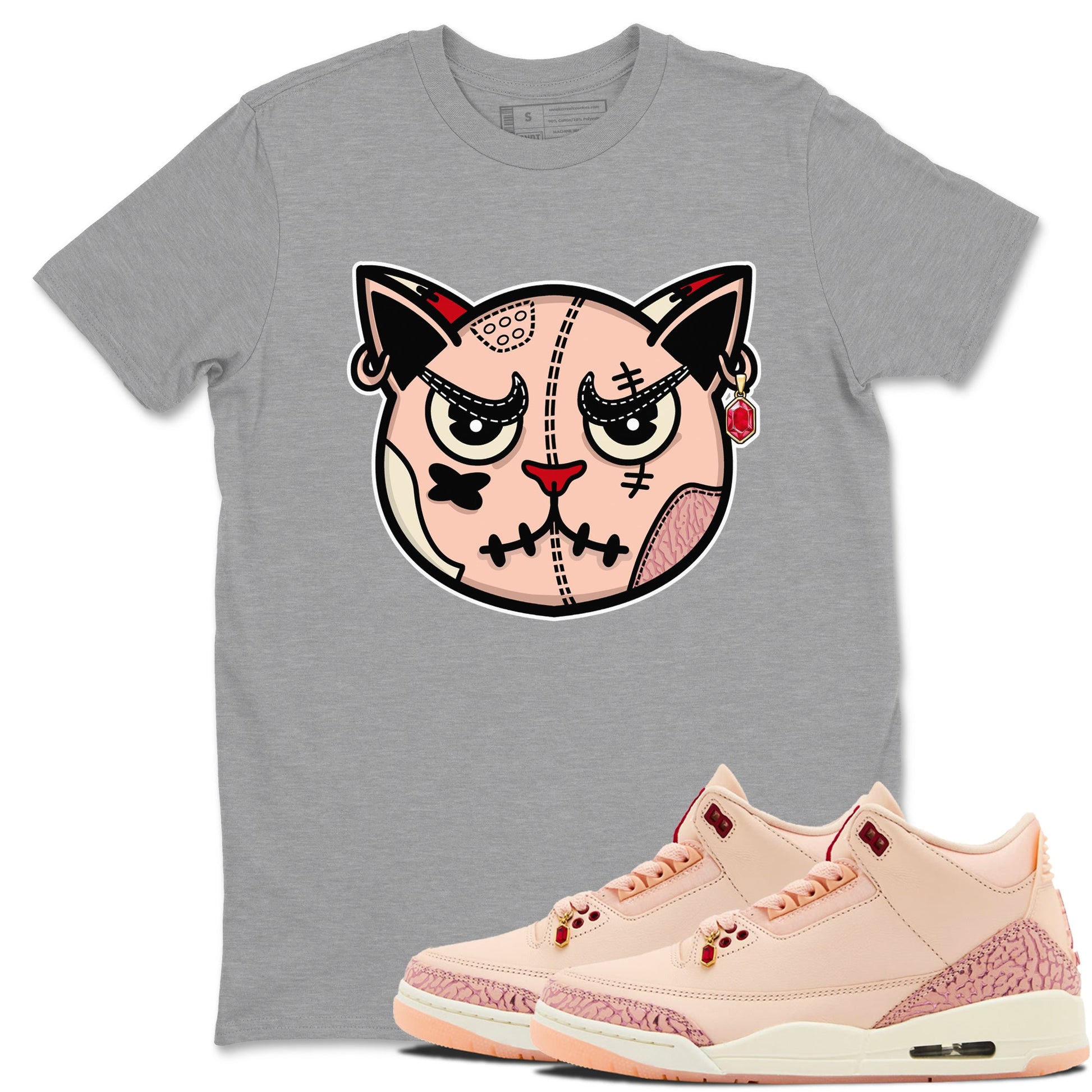 3s Valentines Day tee to match jordans Sneakers Cat Face sneaker match tees Air Jordan 3 "Treat Yourself" Washed Coral special Valentine's Day Gift SNRT Sneaker Tees Graphic Tee Heather Grey 1 shirts
