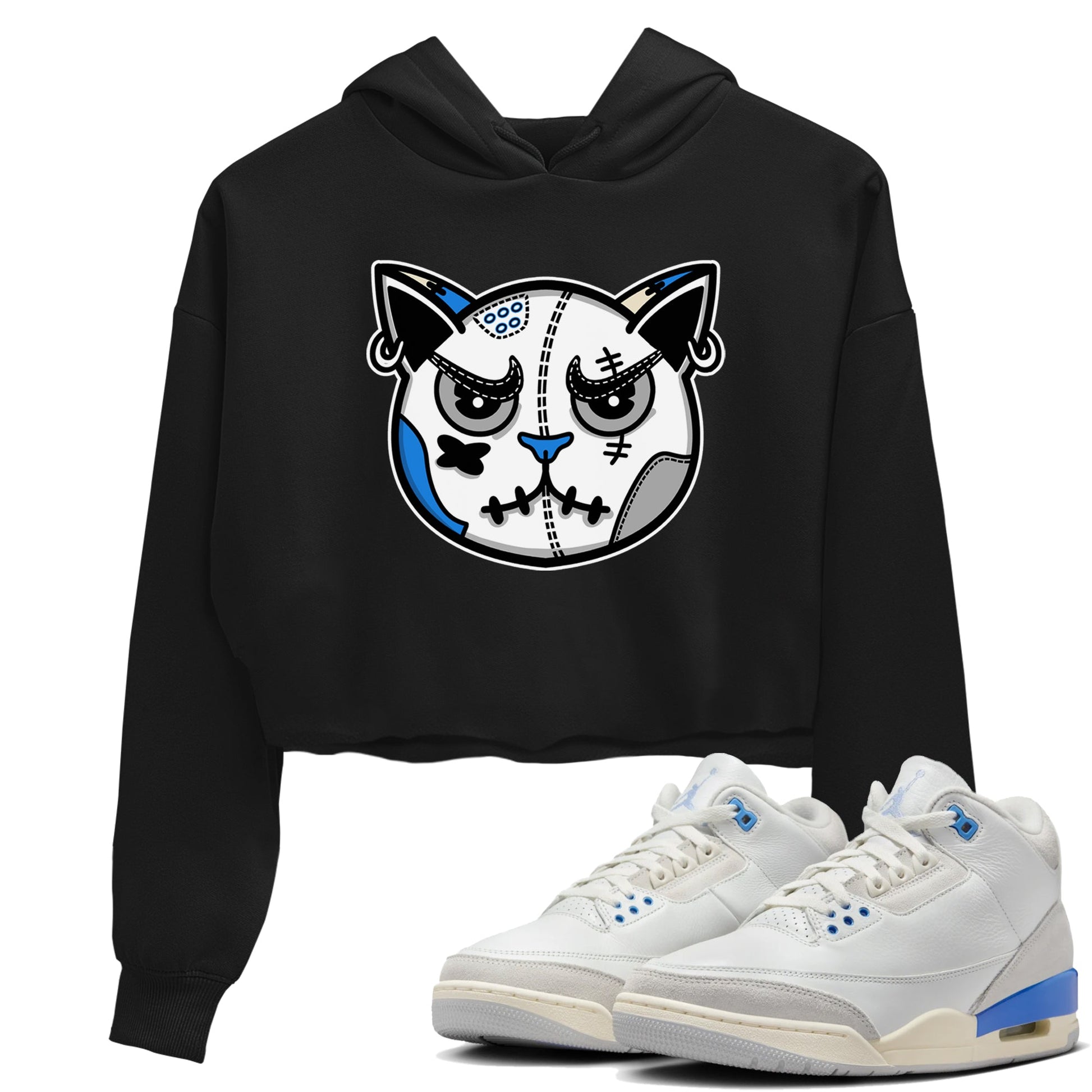 Air Jordan 3 Lucky Shorts shirts to match jordans Snekaer Cat Face sneaker match tees Air Jordan 3 Retro Lucky Shorts match shoes to clothes SNRT Sneaker Tees unisex cotton Black 1 crop tee