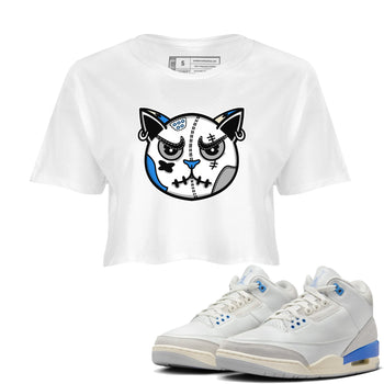 Air Jordan 3 Lucky Shorts shirts to match jordans Snekaer Cat Face sneaker match tees Air Jordan 3 Retro Lucky Shorts match shoes to clothes SNRT Sneaker Tees unisex cotton White 1 crop tee