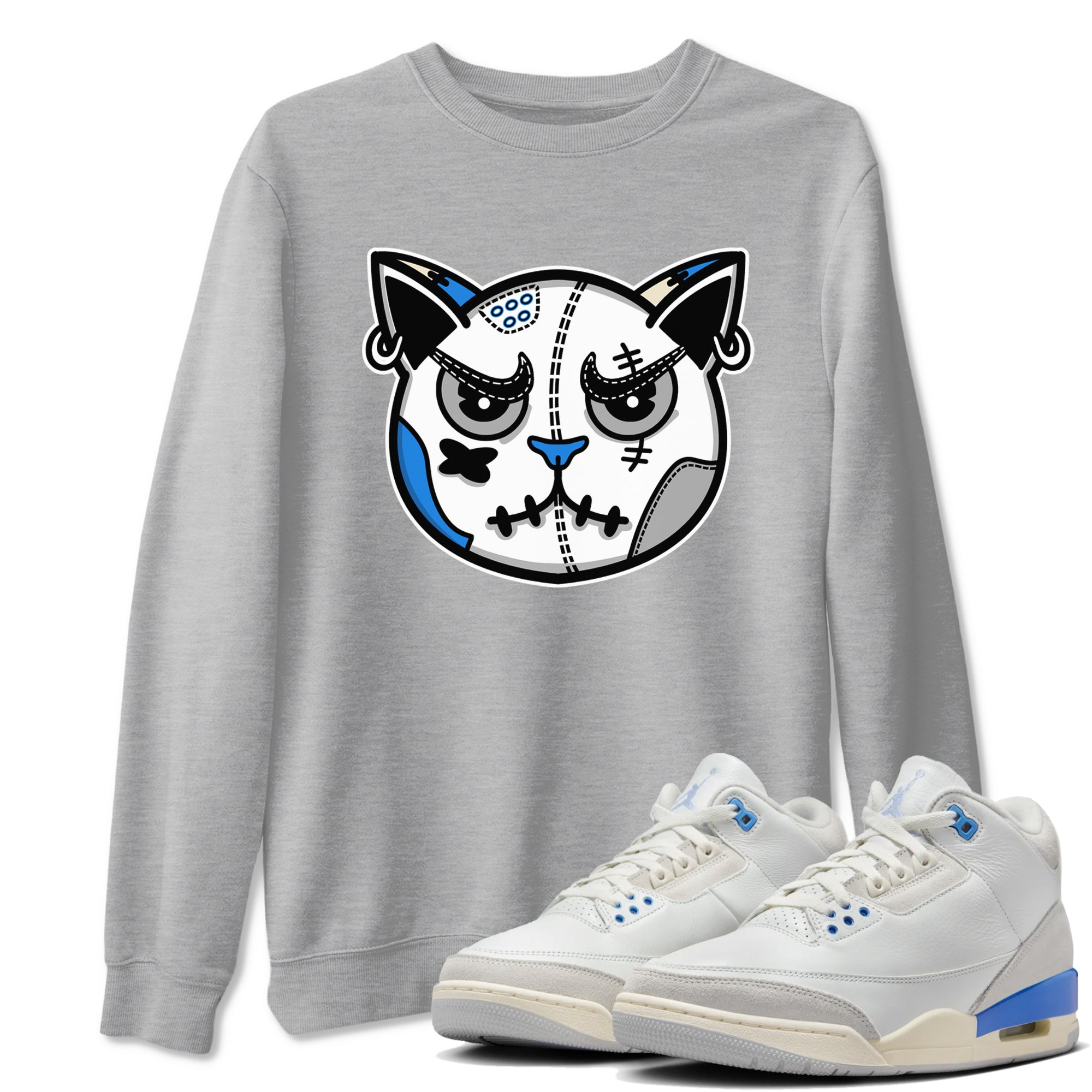 Air Jordan 3 Lucky Shorts shirts to match jordans Snekaer Cat Face sneaker match tees Air Jordan 3 Retro Lucky Shorts match shoes to clothes SNRT Sneaker Tees unisex cotton Heather Grey 1 shirts