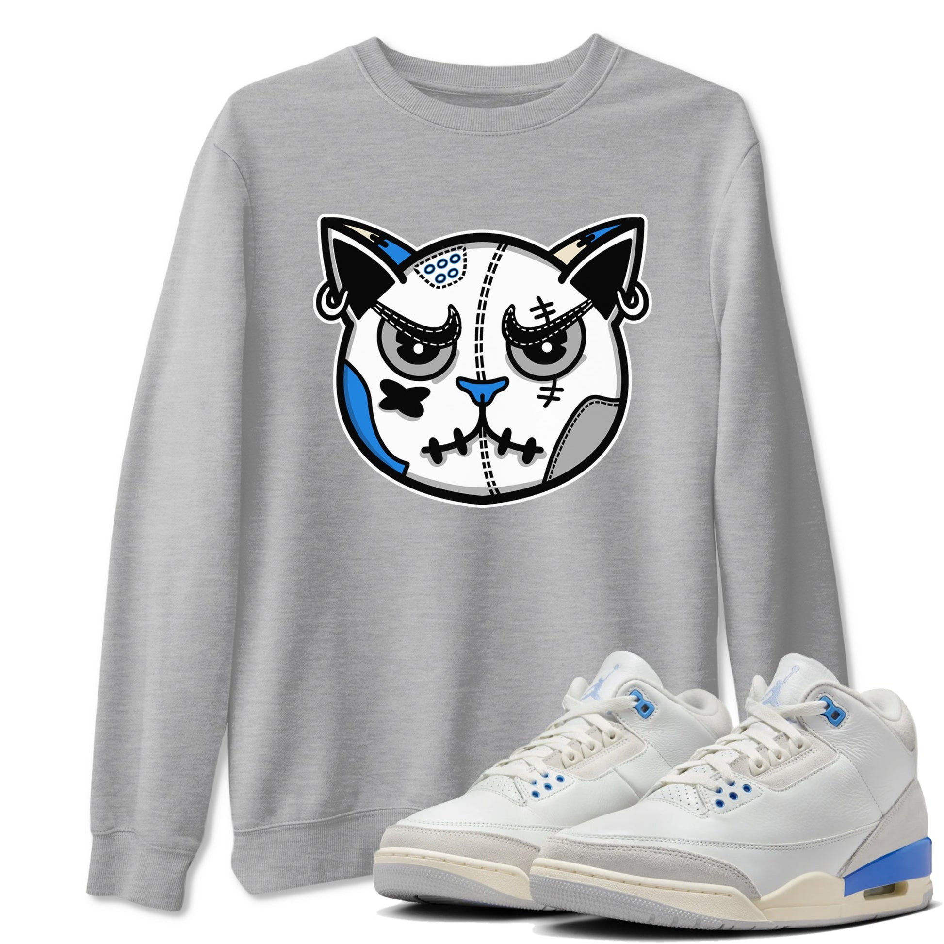 Air Jordan 3 Lucky Shorts shirts to match jordans Snekaer Cat Face sneaker match tees Air Jordan 3 Retro Lucky Shorts match shoes to clothes SNRT Sneaker Tees unisex cotton Heather Grey 1 shirts