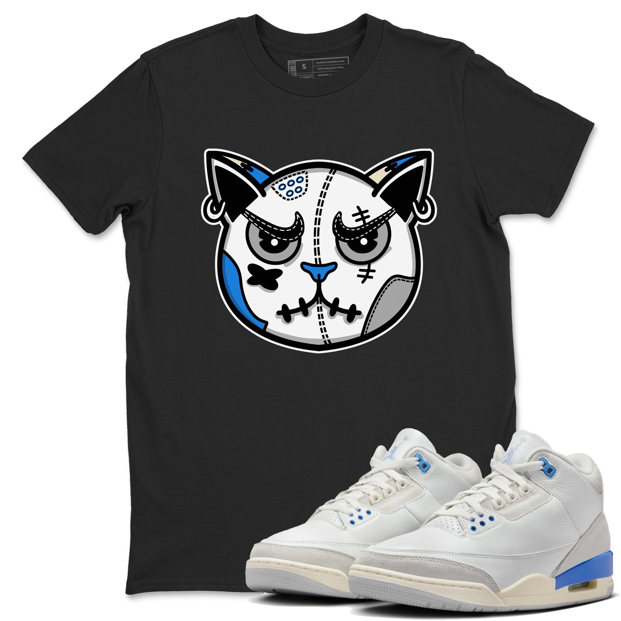 Air Jordan 3 Lucky Shorts shirts to match jordans Snekaer Cat Face sneaker match tees Air Jordan 3 Retro Lucky Shorts match shoes to clothes SNRT Sneaker Tees unisex cotton Black 1 shirts