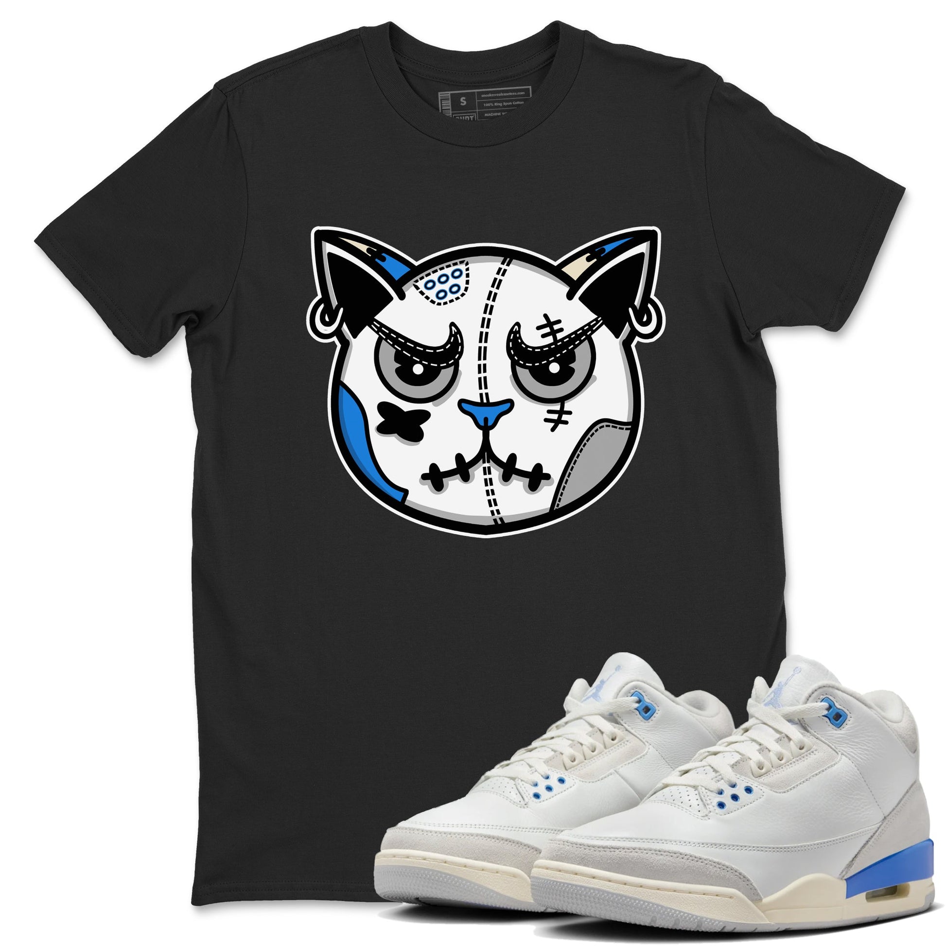 Air Jordan 3 Lucky Shorts shirts to match jordans Snekaer Cat Face sneaker match tees Air Jordan 3 Retro Lucky Shorts match shoes to clothes SNRT Sneaker Tees unisex cotton Black 1 shirts