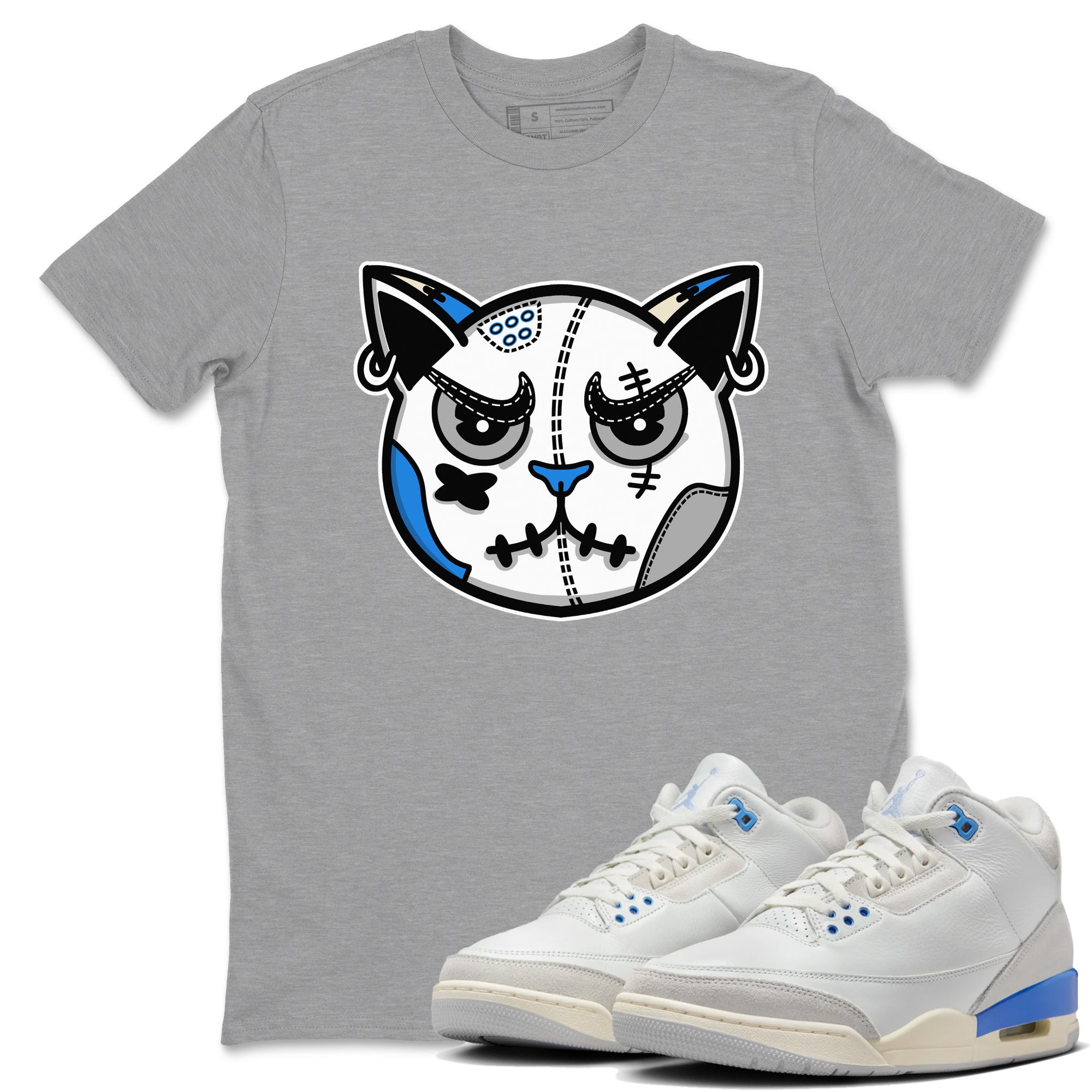 Air Jordan 3 Lucky Shorts shirts to match jordans Snekaer Cat Face sneaker match tees Air Jordan 3 Retro Lucky Shorts match shoes to clothes SNRT Sneaker Tees unisex cotton Heather Grey 1 shirts