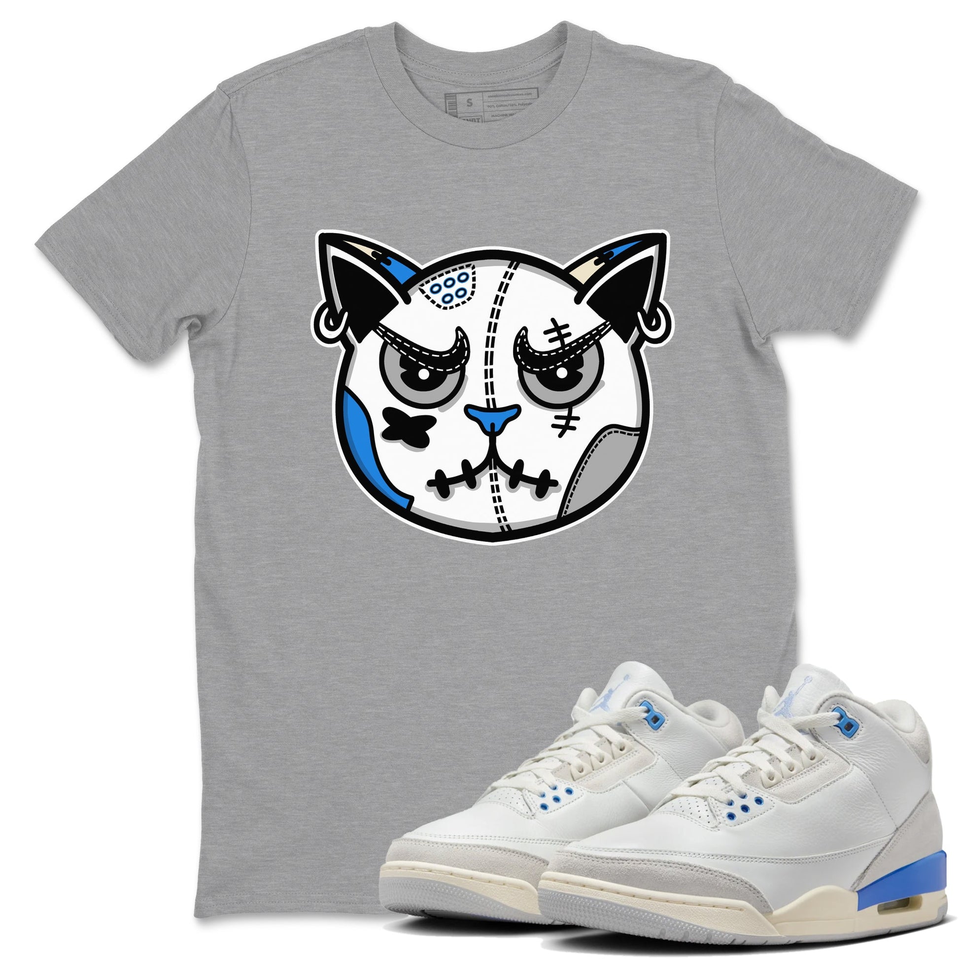 Air Jordan 3 Lucky Shorts shirts to match jordans Snekaer Cat Face sneaker match tees Air Jordan 3 Retro Lucky Shorts match shoes to clothes SNRT Sneaker Tees unisex cotton Heather Grey 1 shirts