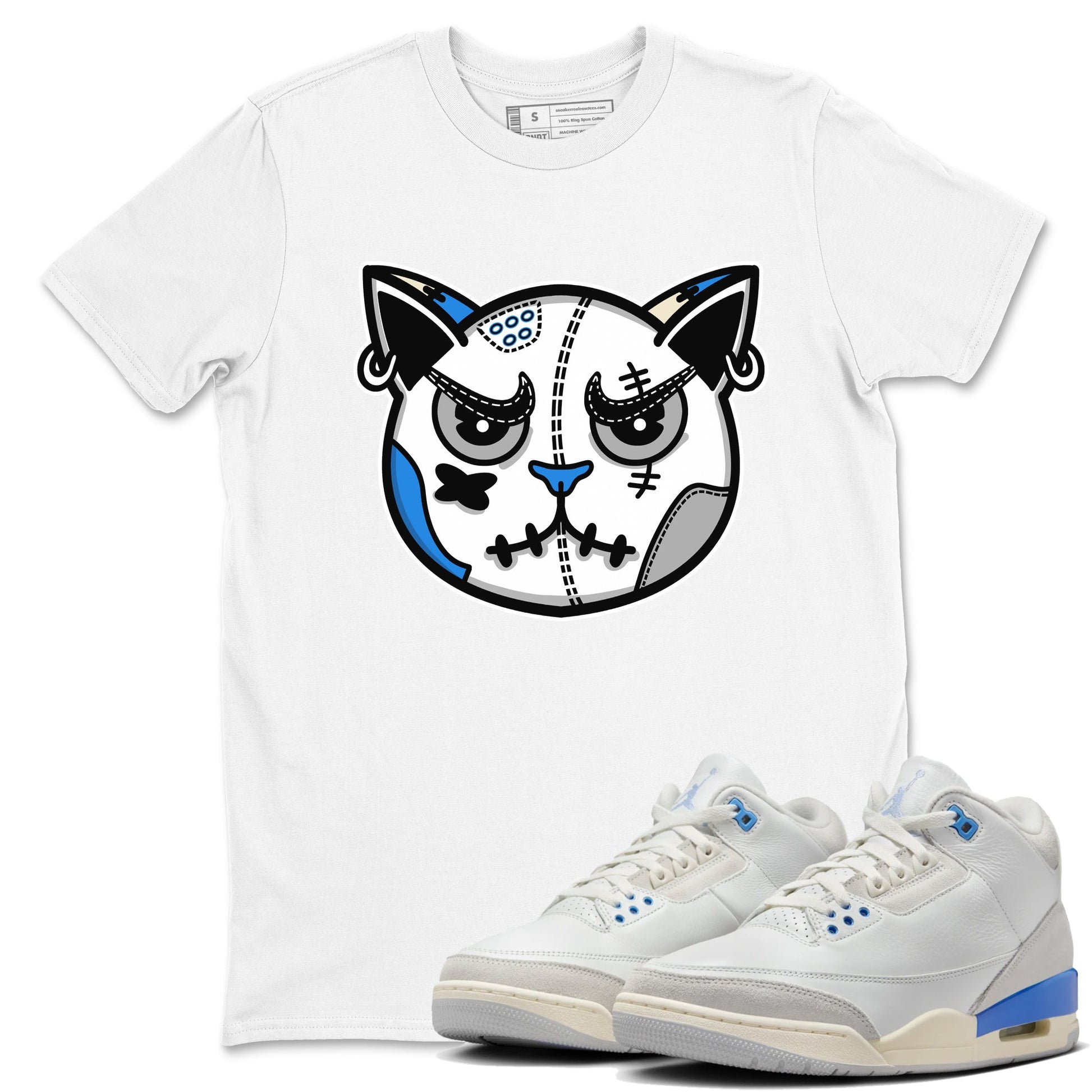 Air Jordan 3 Lucky Shorts shirts to match jordans Snekaer Cat Face sneaker match tees Air Jordan 3 Retro Lucky Shorts match shoes to clothes SNRT Sneaker Tees unisex cotton White 1 shirts