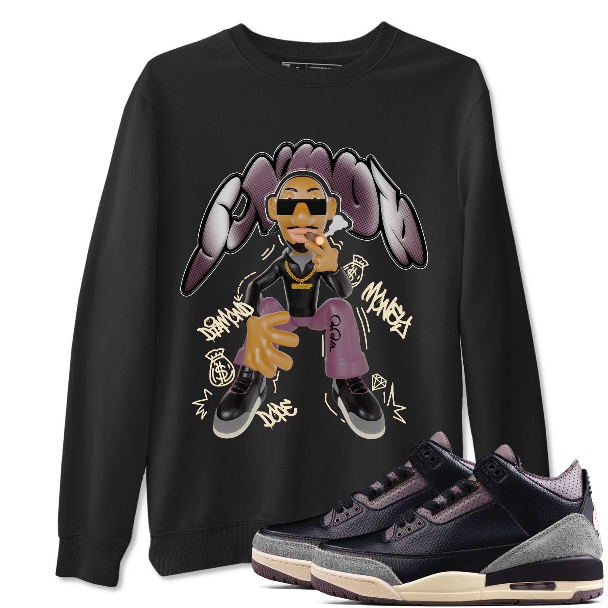 3s A Ma Maniere x Black shirts to match jordans Snoop sneaker match tees A Ma Maniere x Air Jordan 3 _hile You Were Sleeping_neaker Release Tees unisex cotton Black 1 crew neck shirts