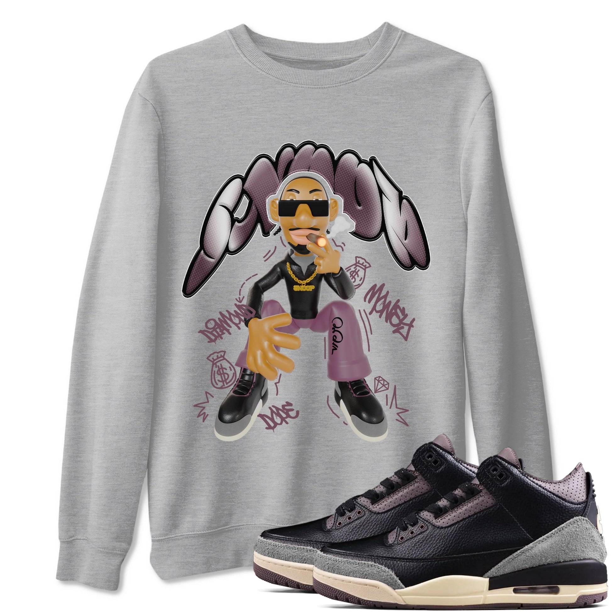 3s A Ma Maniere x Black shirts to match jordans Snoop sneaker match tees A Ma Maniere x Air Jordan 3 _hile You Were Sleeping_neaker Release Tees unisex cotton Heather Grey 1 crew neck shirts