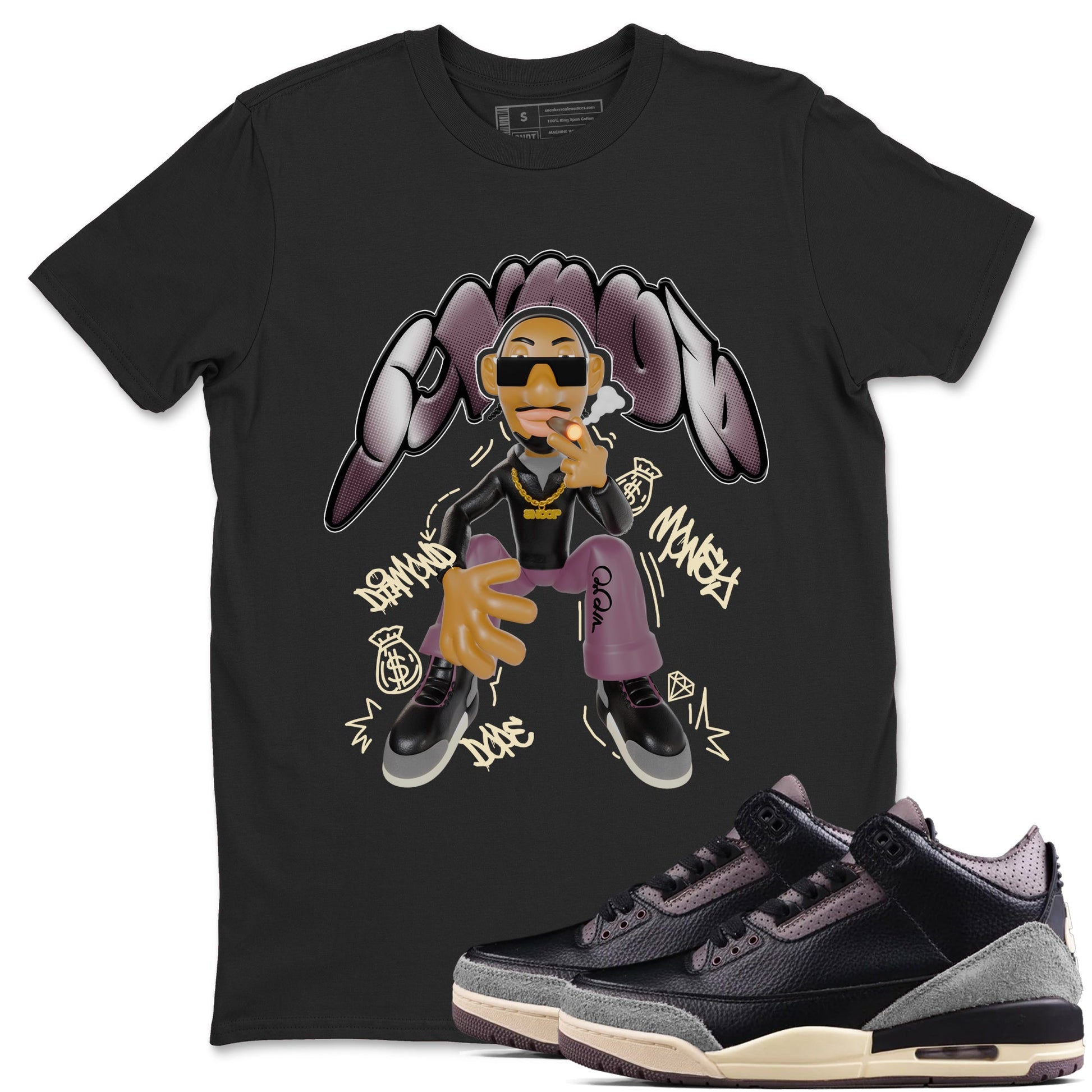 3s A Ma Maniere x Black shirts to match jordans Snoop sneaker match tees A Ma Maniere x Air Jordan 3 _hile You Were Sleeping_neaker Release Tees unisex cotton Black 1 crew neck shirts