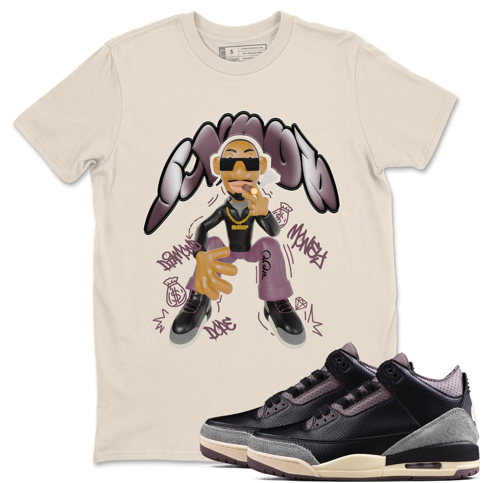 3s A Ma Maniere x Black shirts to match jordans Snoop sneaker match tees A Ma Maniere x Air Jordan 3 _hile You Were Sleeping_neaker Release Tees unisex cotton Natural 1 crew neck shirts