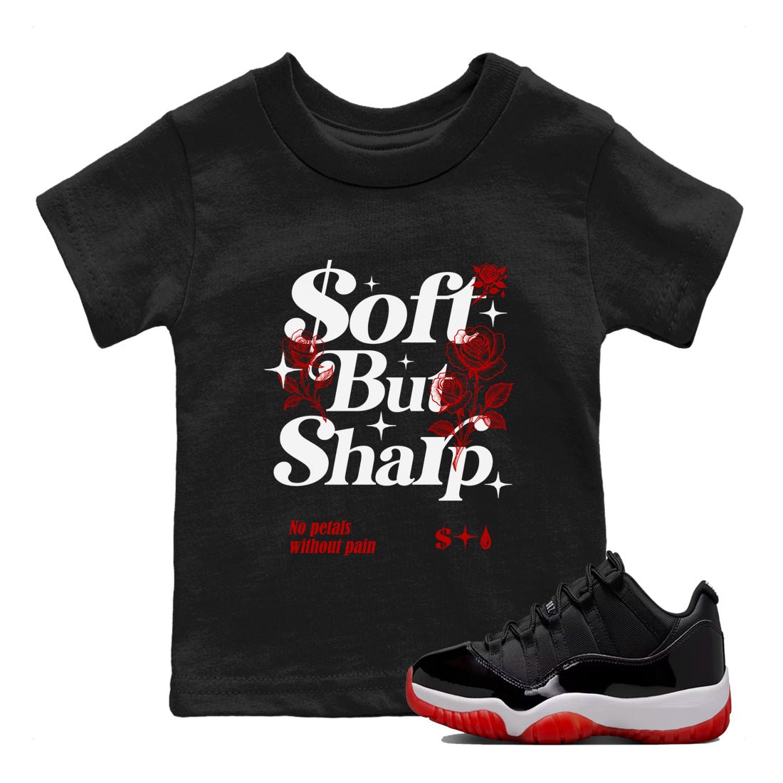 11s Bred shirts to match jordans Soft but Sharp sneaker match tees Air Jordan 11 Retro Bred match shoes to clothes SNRT Sneaker Tees Youth Baby Black 1 tee