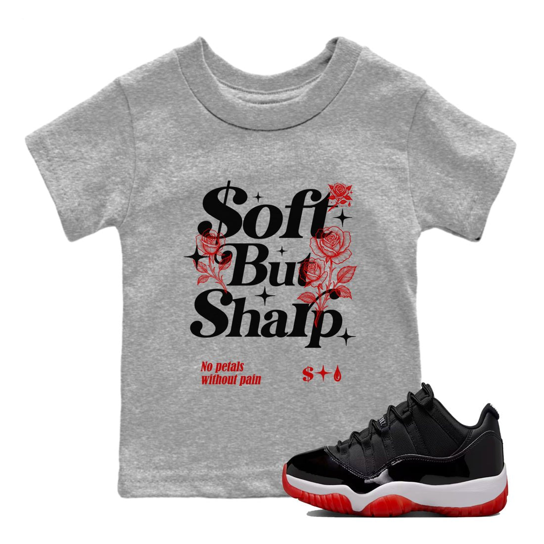 11s Bred shirts to match jordans Soft but Sharp sneaker match tees Air Jordan 11 Retro Bred match shoes to clothes SNRT Sneaker Tees Youth Baby Heather Grey 1 tee