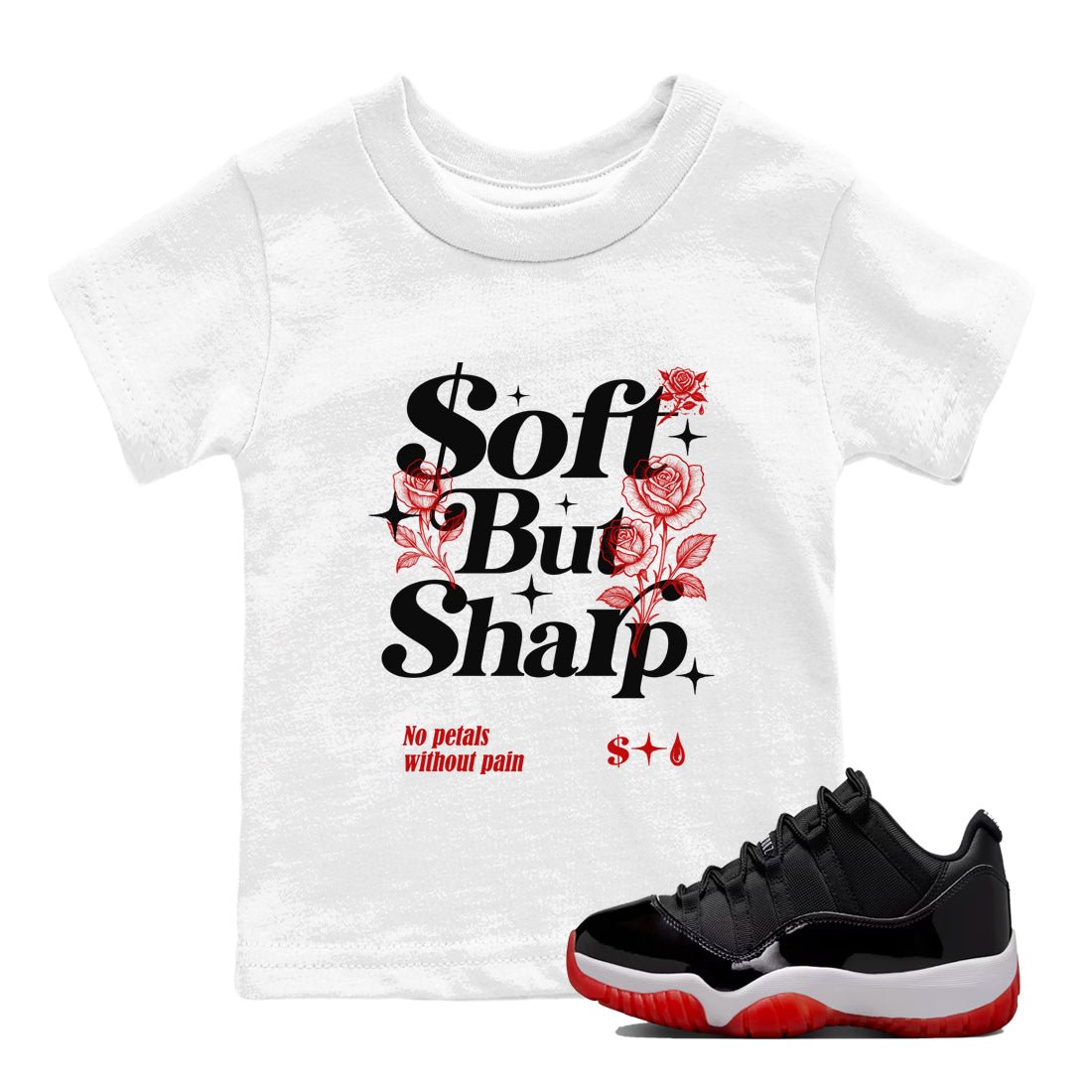 11s Bred shirts to match jordans Soft but Sharp sneaker match tees Air Jordan 11 Retro Bred match shoes to clothes SNRT Sneaker Tees Youth Baby White 1 tee