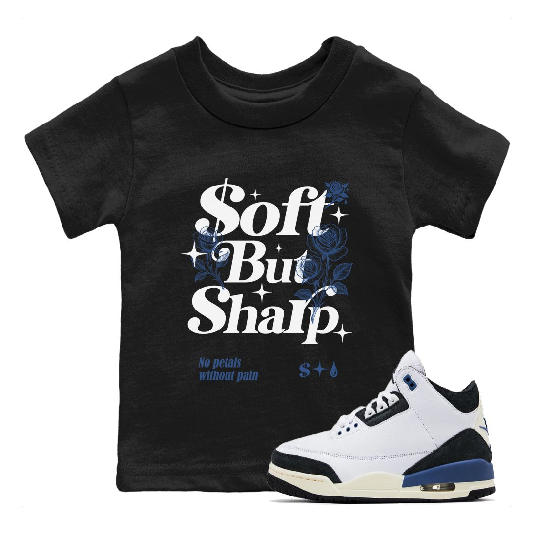 Air Jordan 3 A Ma Maniere x For The Love shirts to match jordans Soft but Sharp graphic tees Air Jordan 3 A Ma Maniere x Diffused Blue match shoes to clothes SNRT Sneaker Tees Youth Baby Black 1 tee