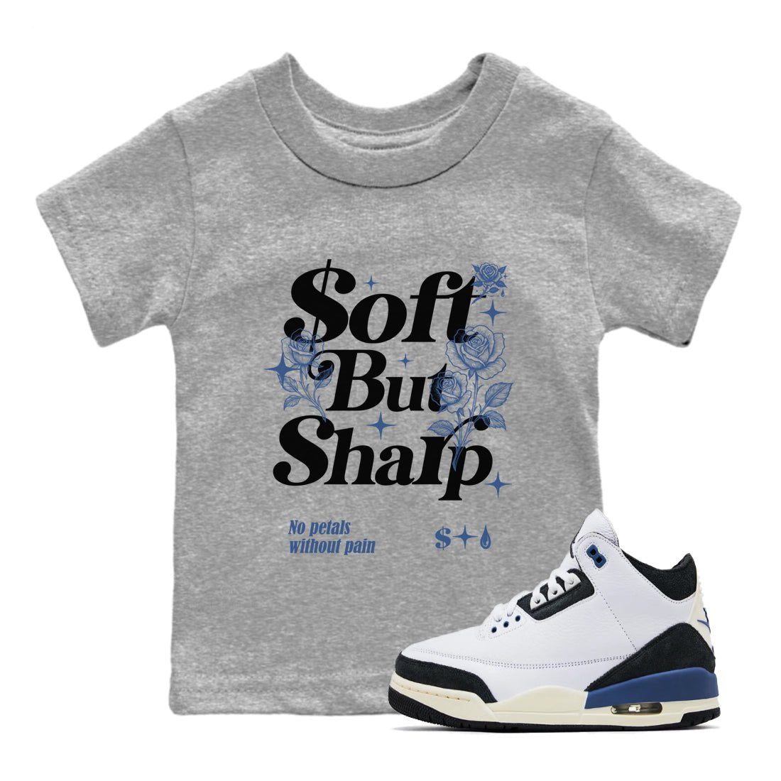Air Jordan 3 A Ma Maniere x For The Love shirts to match jordans Soft but Sharp graphic tees Air Jordan 3 A Ma Maniere x Diffused Blue match shoes to clothes SNRT Sneaker Tees Youth Baby Heather Grey 1 tee