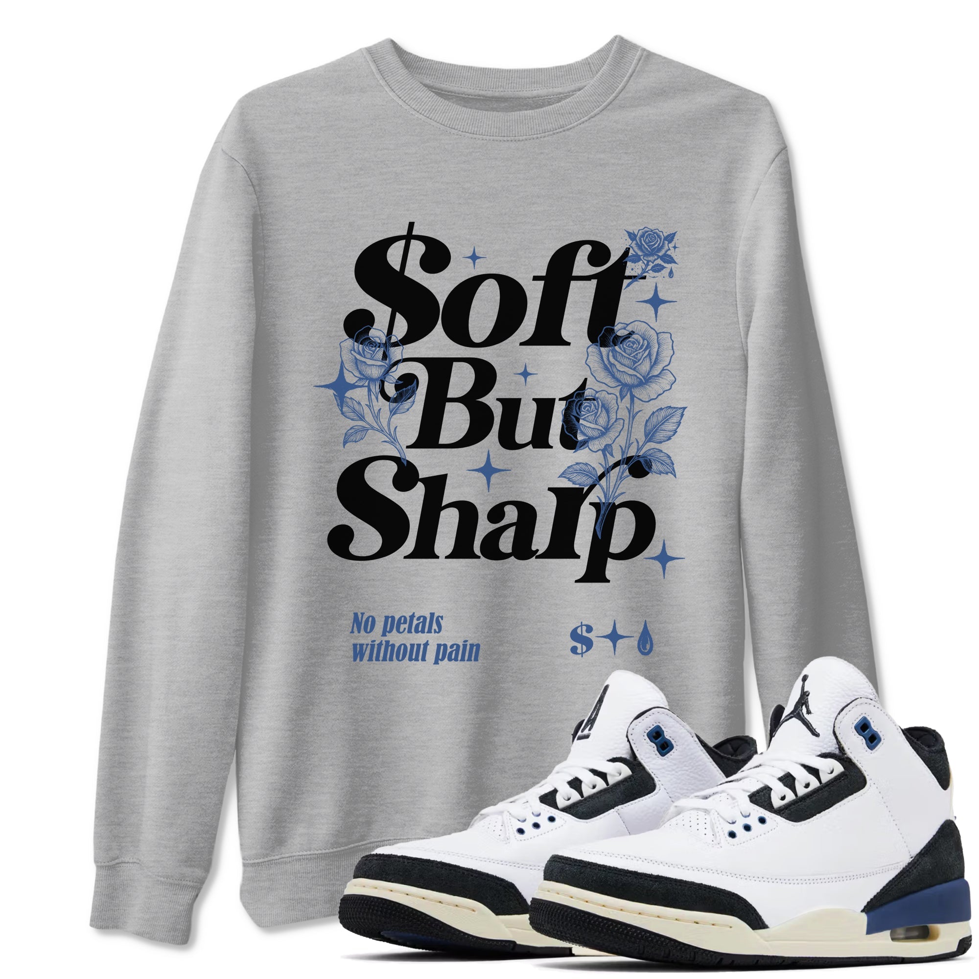 Air Jordan 3 A Ma Maniere x For The Love shirts to match jordans Soft but Sharp graphic tees Air Jordan 3 A Ma Maniere x Diffused Blue match shoes to clothes SNRT Sneaker Tees unisex cotton Heather Grey 1 shirts