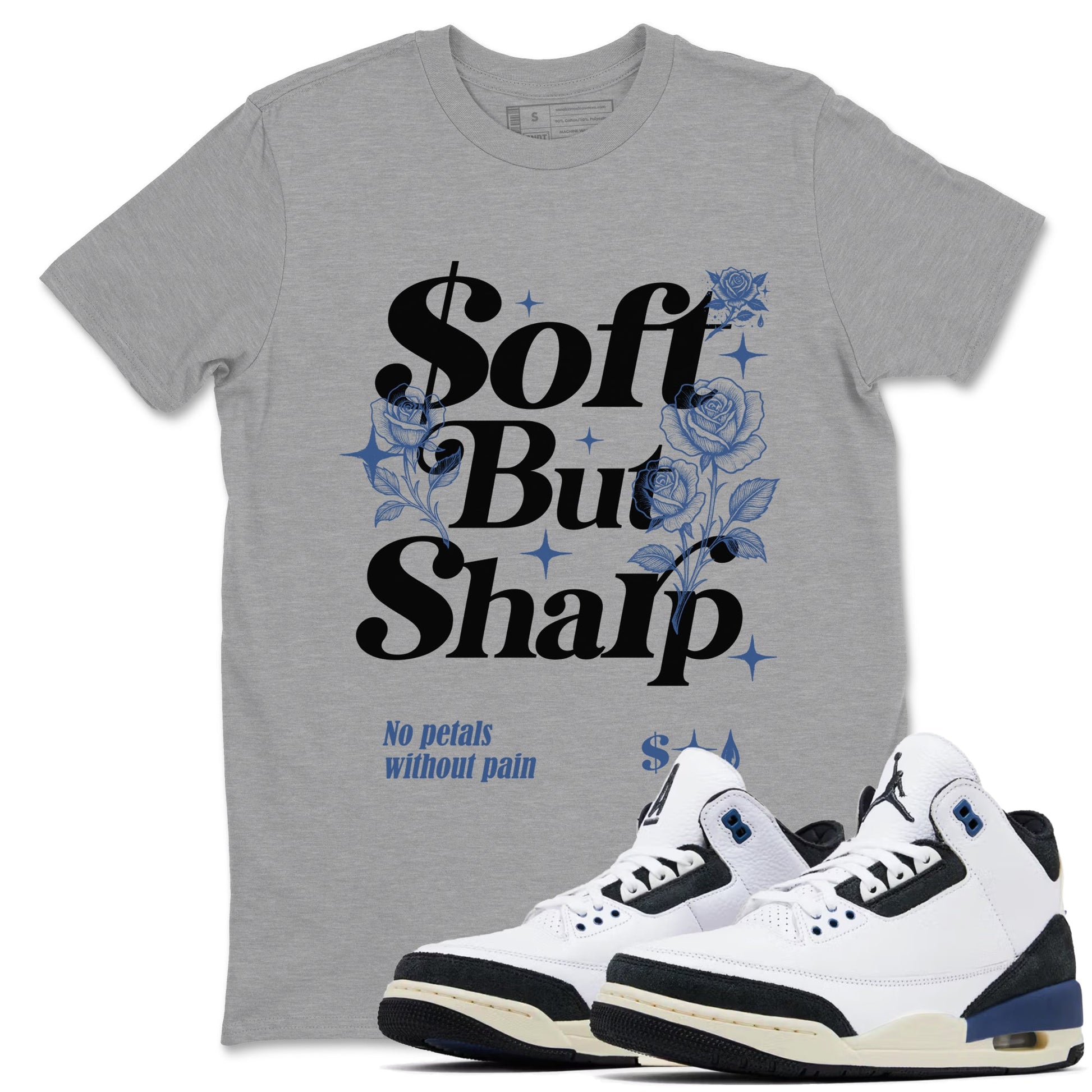 Air Jordan 3 A Ma Maniere x For The Love shirts to match jordans Soft but Sharp graphic tees Air Jordan 3 A Ma Maniere x Diffused Blue match shoes to clothes SNRT Sneaker Tees unisex cotton Heather Grey 1 shirts