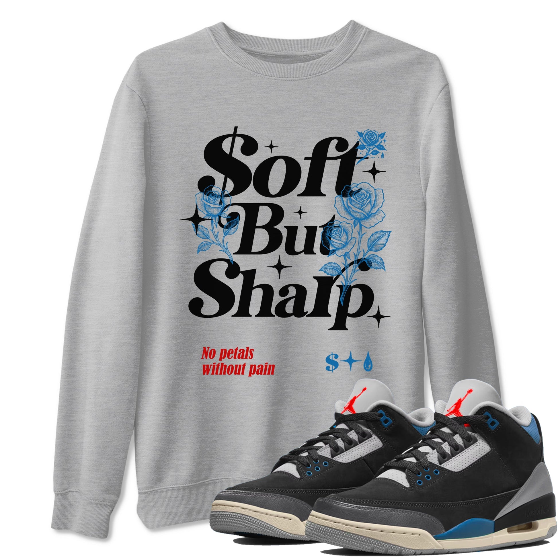Soft But Sharp sneaker match t-shirt styled to complete your fit with the Air Jordan 3 Rare Air sneakers, shown in Heather Grey 1.