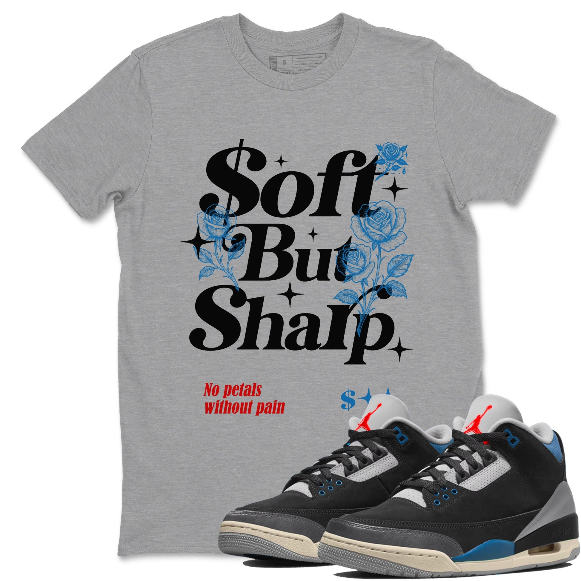 Soft But Sharp sneaker match t-shirt styled to complete your fit with the Air Jordan 3 Rare Air sneakers, shown in Heather Grey 1.