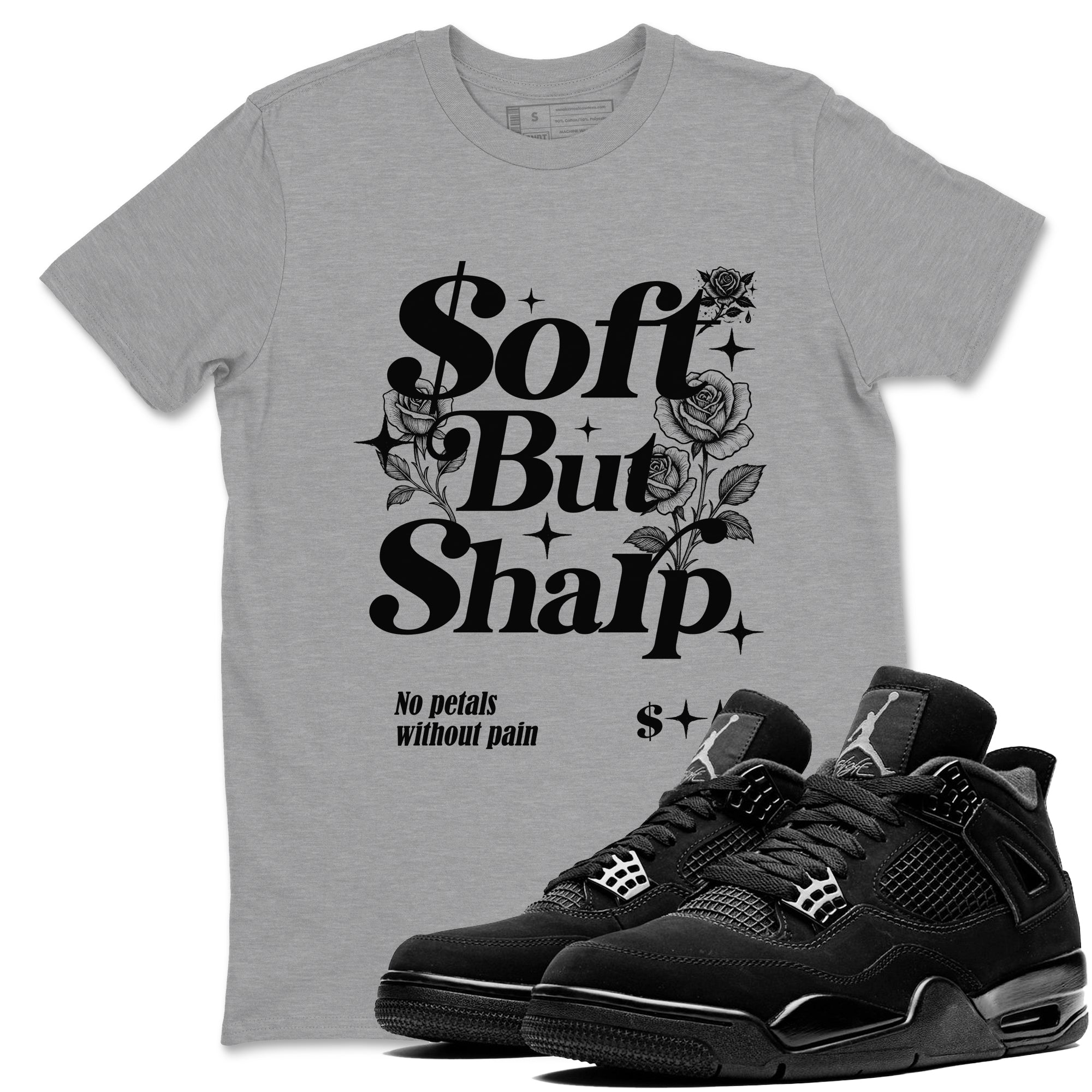 Sneaker match tees – Sneaker Tees To Match Air Jordan 4 Black Cat Shoes – Soft But Sharp Tee Heather Grey 1