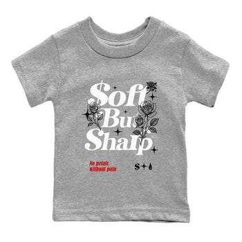 Soft But Sharp baby and kids t-shirt crafted for little sneakerheads to shine with the Air Jordan 4 White Cement sneakers, displayed in Heather Grey 2.