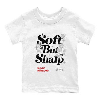 Soft But Sharp baby and kids t-shirt crafted for little sneakerheads to shine with the Air Jordan 4 White Cement sneakers, displayed in White 2.