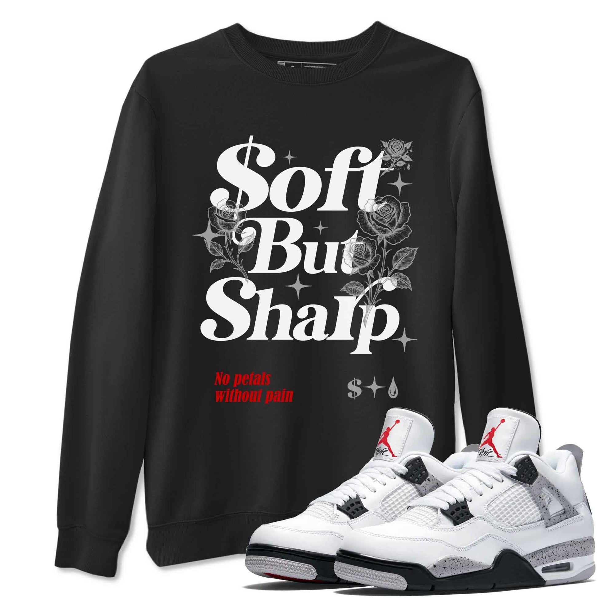 Soft But Sharp sneaker match t-shirt styled to complete your fit with the Air Jordan 4 White Cement sneakers, shown in Black 1.