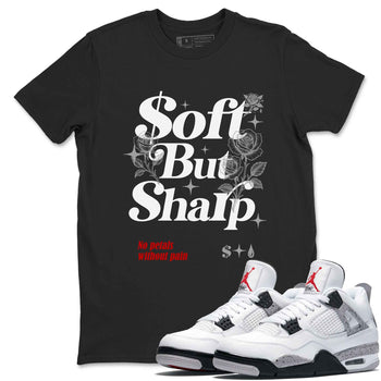 Soft But Sharp sneaker match t-shirt styled to complete your fit with the Air Jordan 4 White Cement sneakers, shown in Black 1.