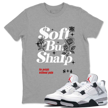 Soft But Sharp sneaker match t-shirt styled to complete your fit with the Air Jordan 4 White Cement sneakers, shown in Heather Grey 1.