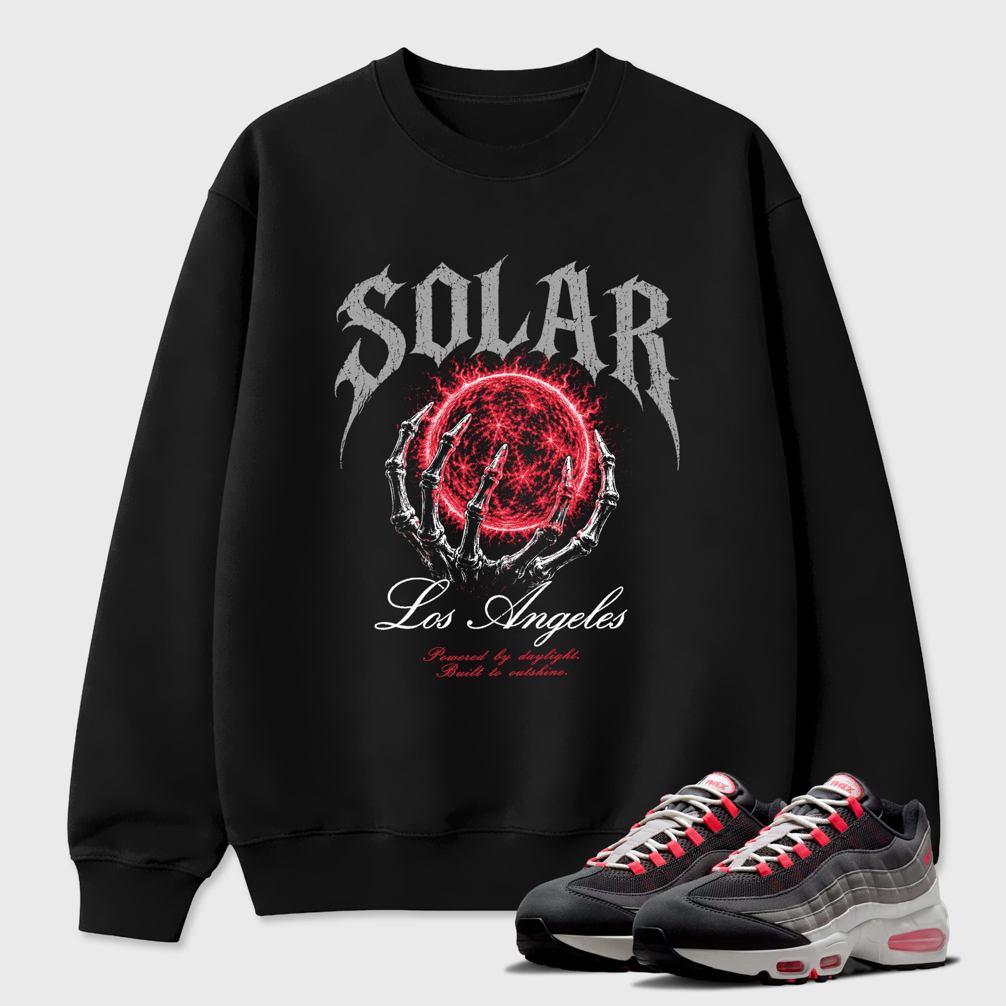 Solar Los Angeles Graphic T-Shirt featuring original streetwear artwork designed to match the Air Max 95 Reverse Solar Red. Black 1 Graphic Tee.
