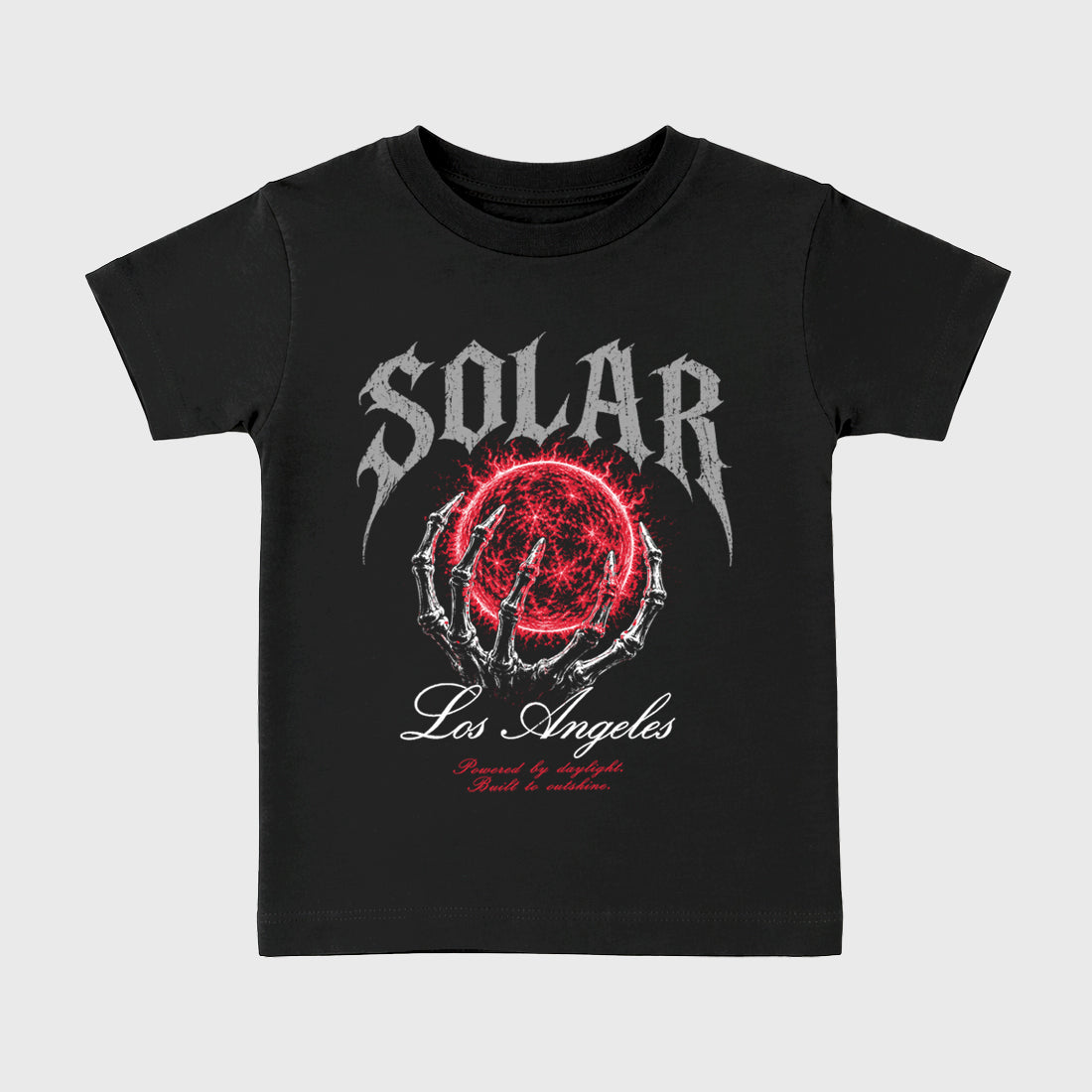 Solar Los Angeles Baby & Kids Graphic T-Shirt featuring original artwork designed to match the Air Max 95 Reverse Solar Red. Black 2 Kids Graphic Tee.
