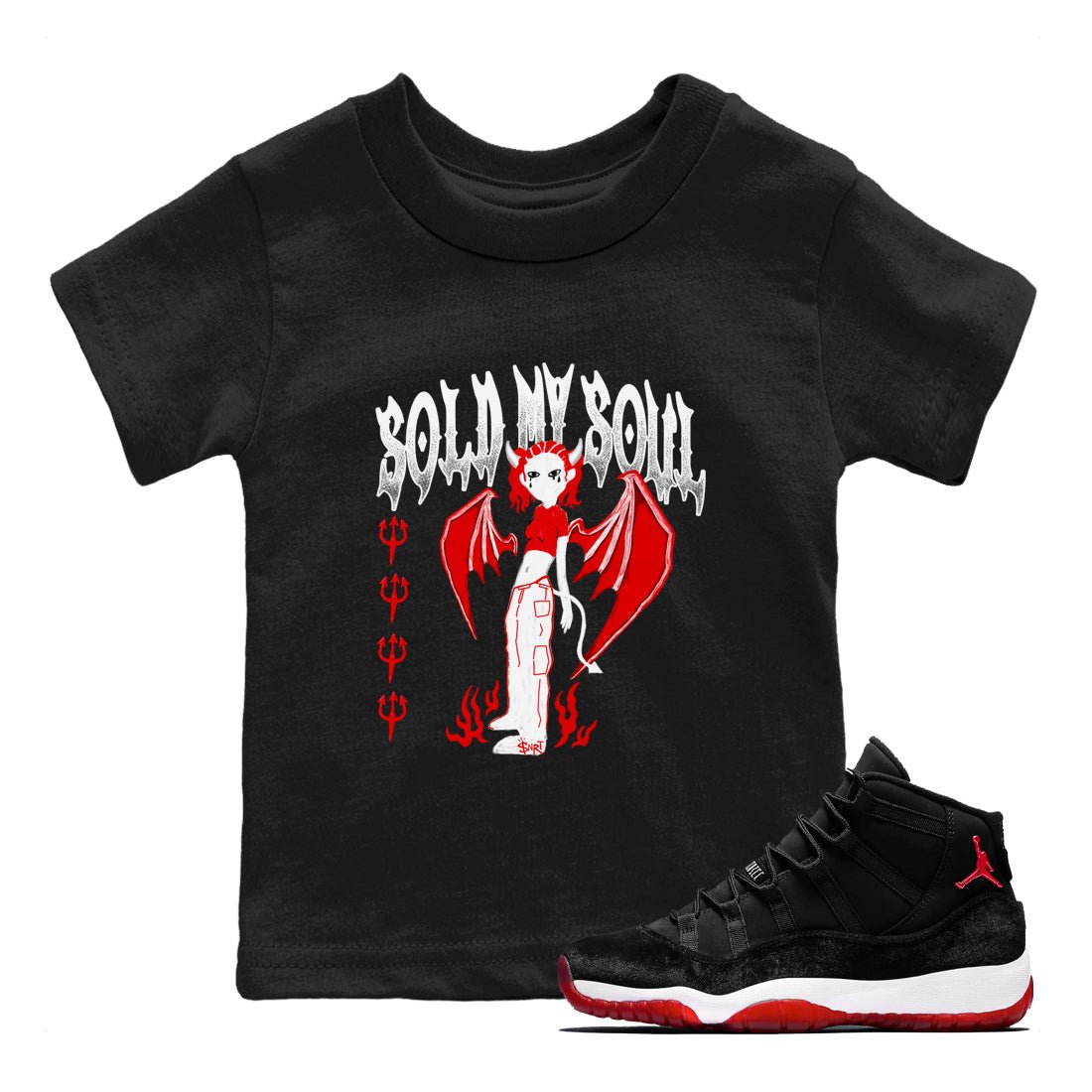 11s Bred Velvet shirts to match jordans Sold My Soul sneaker match tees Air Jordan 11 Retro Bred Velvet match shoes to clothes SNRT Sneaker Tees Youth Baby Black 1 tee