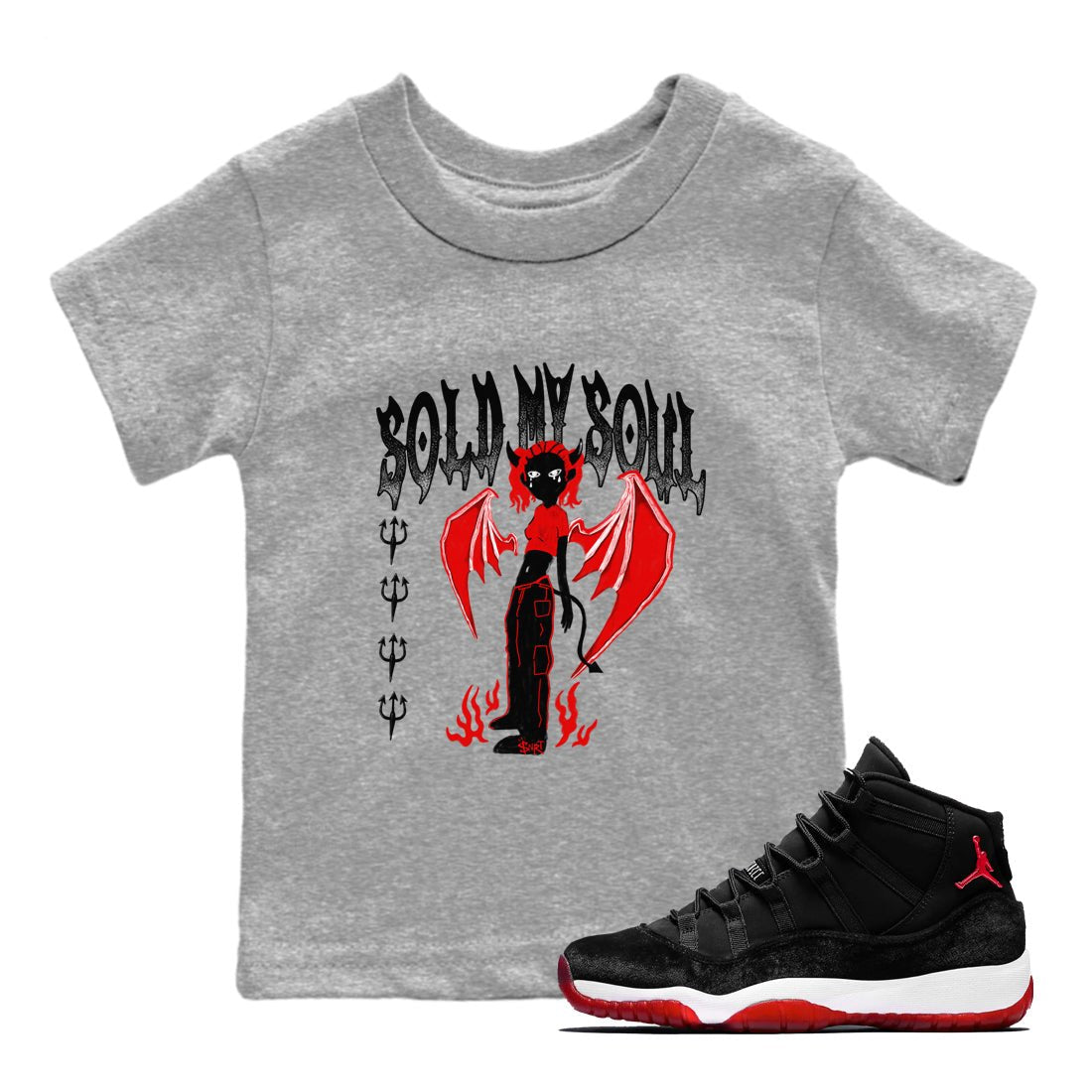 11s Bred Velvet shirts to match jordans Sold My Soul sneaker match tees Air Jordan 11 Retro Bred Velvet match shoes to clothes SNRT Sneaker Tees Youth Baby Heather Grey 1 tee