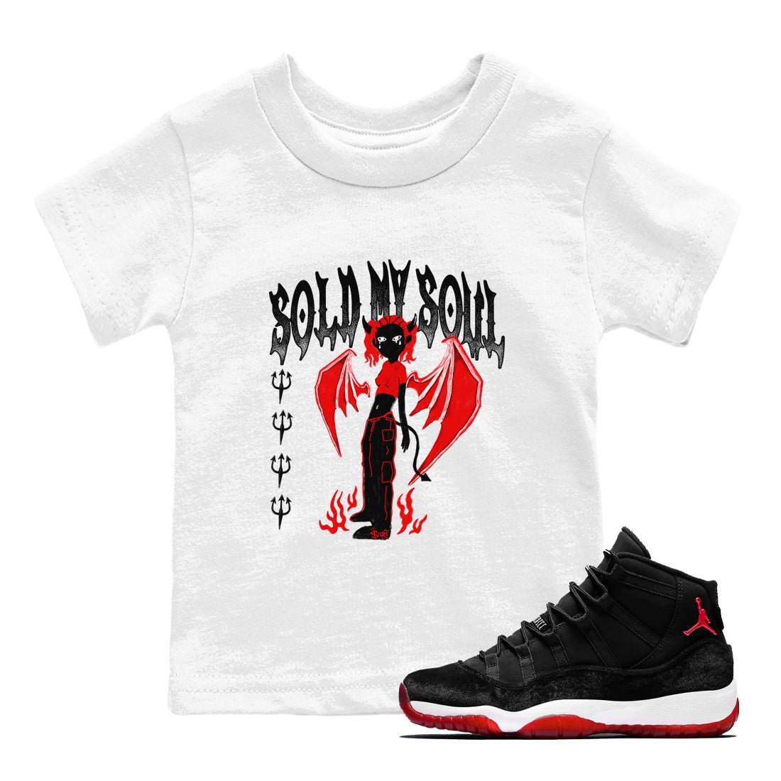 11s Bred Velvet shirts to match jordans Sold My Soul sneaker match tees Air Jordan 11 Retro Bred Velvet match shoes to clothes SNRT Sneaker Tees Youth Baby White 1 tee