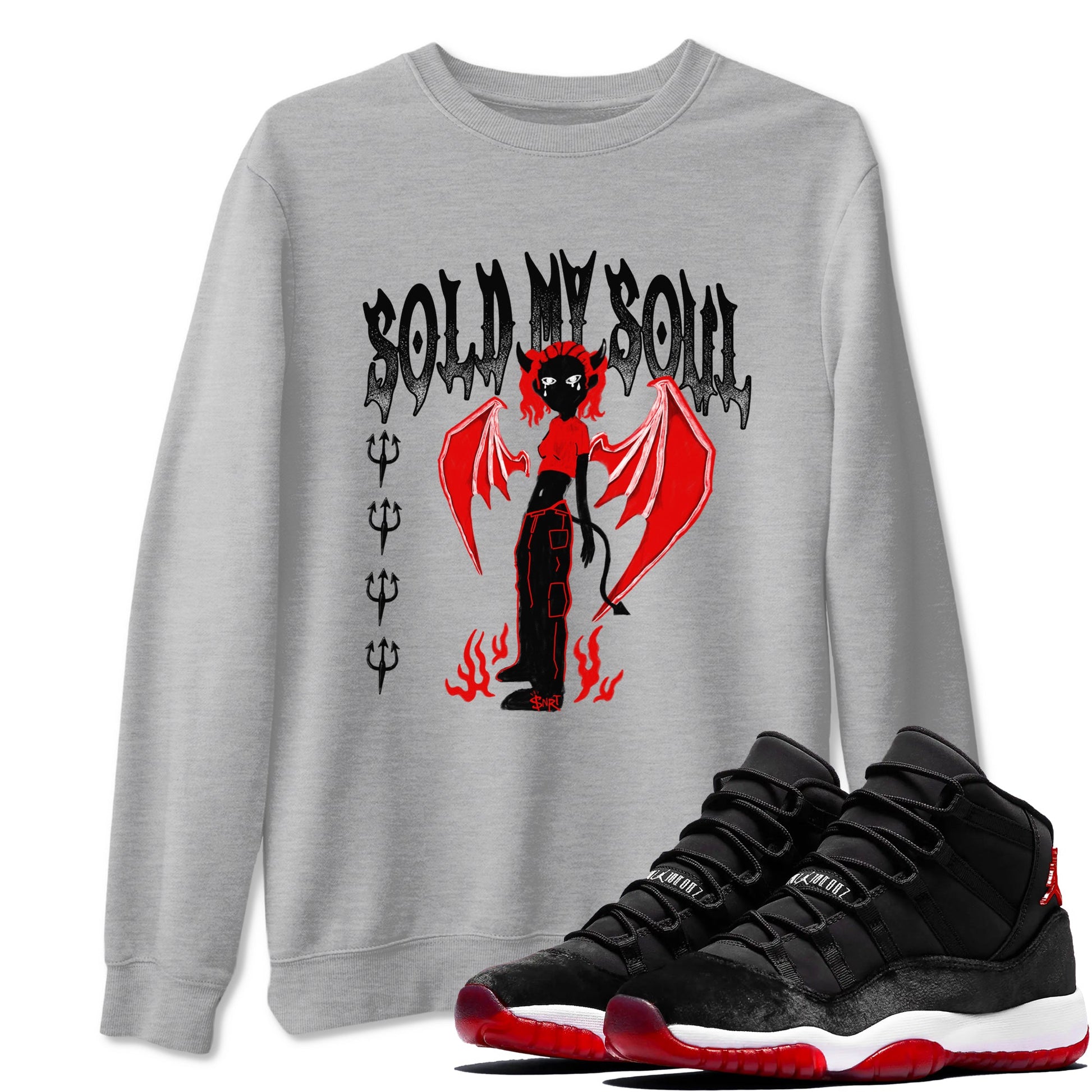 11s Bred Velvet shirts to match jordans Sold My Soul sneaker match tees Air Jordan 11 Retro Bred Velvet match shoes to clothes SNRT Sneaker Tees unisex cotton Heather Grey 1 shirts