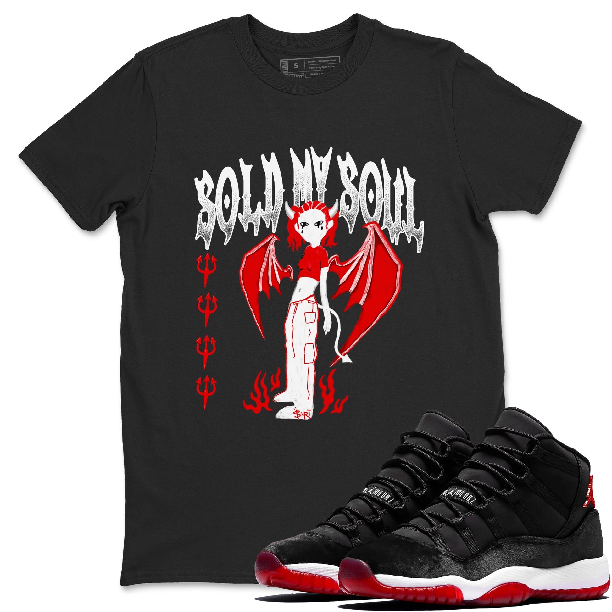 11s Bred Velvet shirts to match jordans Sold My Soul sneaker match tees Air Jordan 11 Retro Bred Velvet match shoes to clothes SNRT Sneaker Tees unisex cotton Black 1 shirts