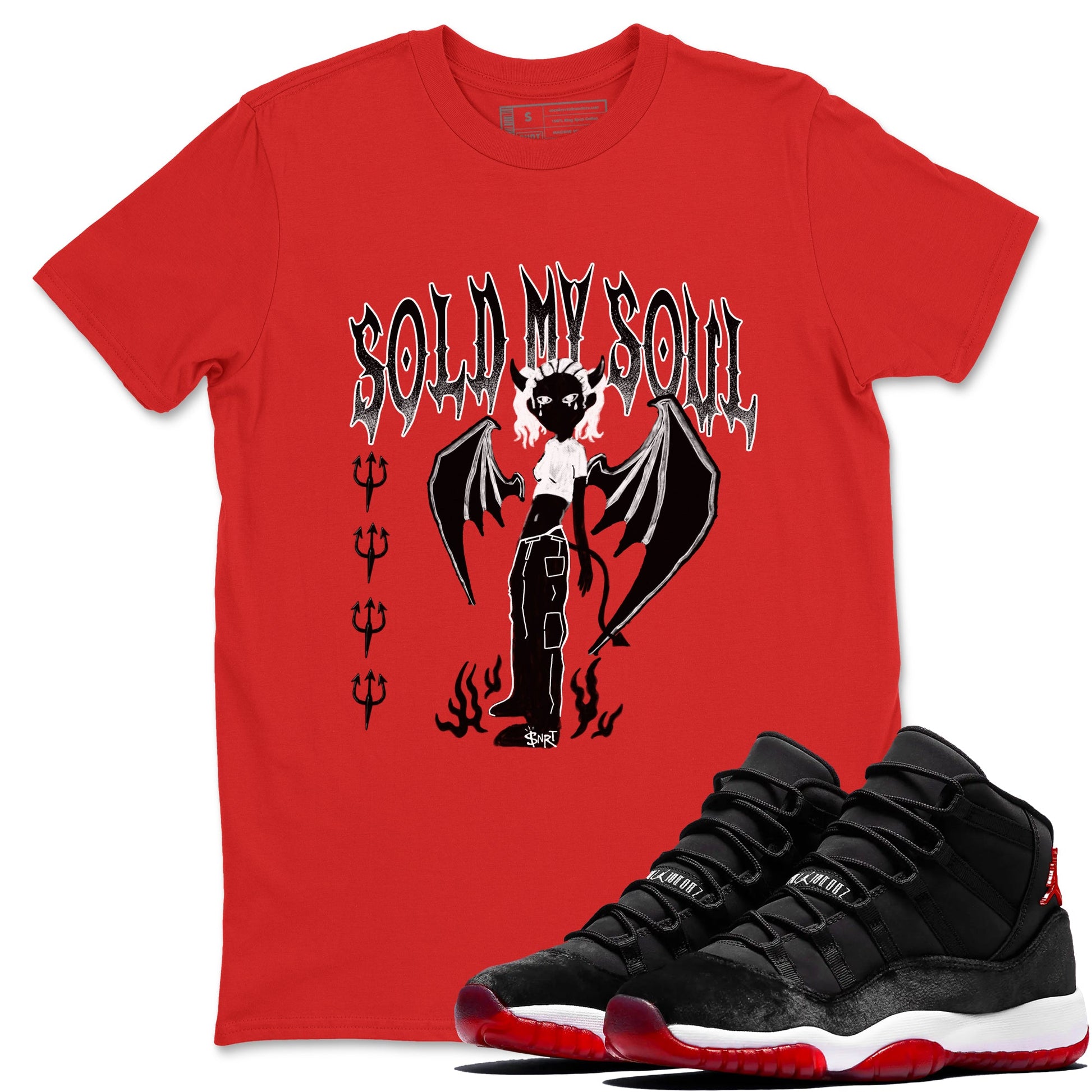 11s Bred Velvet shirts to match jordans Sold My Soul sneaker match tees Air Jordan 11 Retro Bred Velvet match shoes to clothes SNRT Sneaker Tees unisex cotton Red 1 shirts