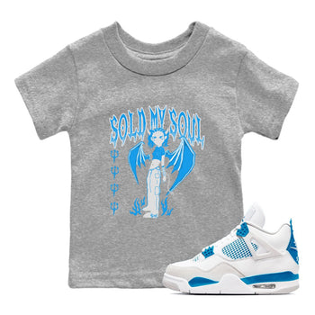 Air Jordan 4 Military Blue shirt to match jordans Sold My Soul sneaker tees Air Jordan 4 Military Blue SNRT sneaker release tees baby toddler Heather Grey 1 cotton Shirt
