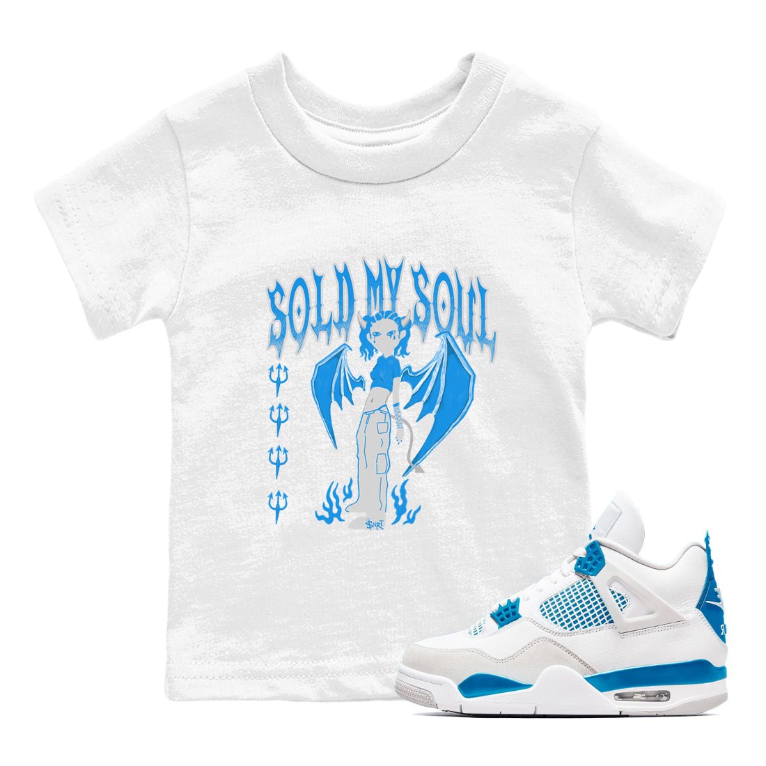 Air Jordan 4 Military Blue shirt to match jordans Sold My Soul sneaker tees Air Jordan 4 Military Blue SNRT sneaker release tees baby toddler White 1 cotton Shirt