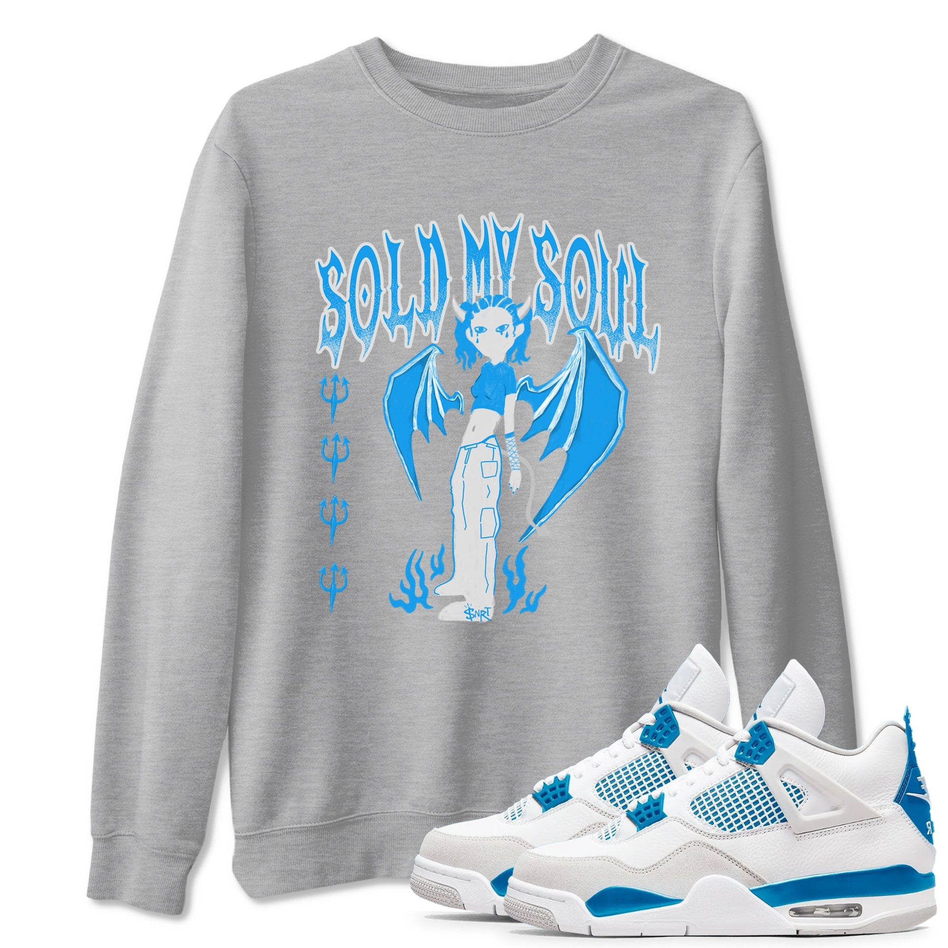 Air Jordan 4 Military Blue shirt to match jordans Sold My Soul sneaker tees Air Jordan 4 Military Blue SNRT Sneaker Release Tees unisex cotton Heather Grey 1 crew neck shirt