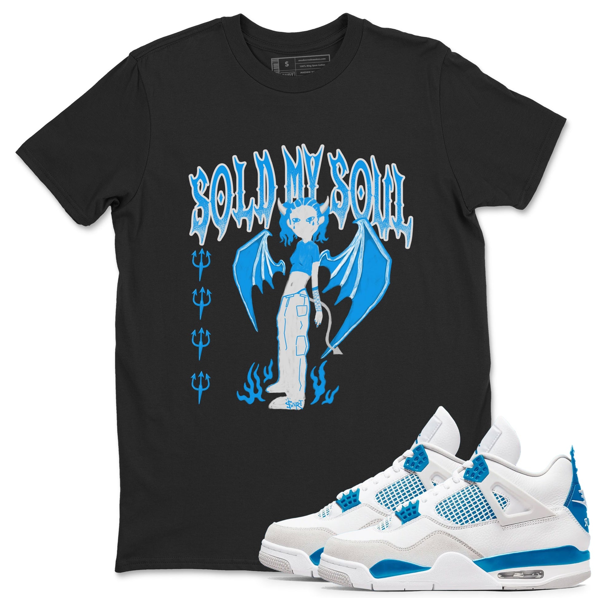 Air Jordan 4 Military Blue shirt to match jordans Sold My Soul sneaker tees Air Jordan 4 Military Blue SNRT Sneaker Release Tees unisex cotton Black 1 crew neck shirt